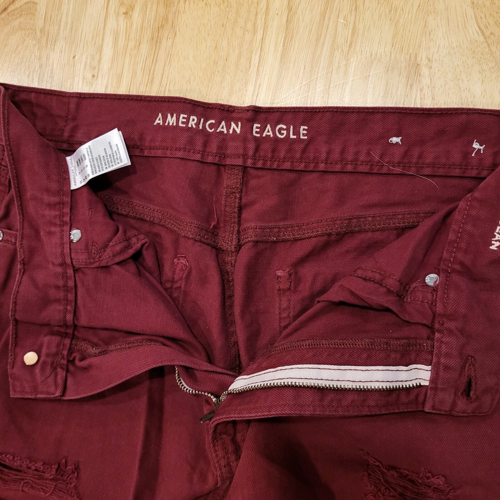 Maroon American Eagle Outfitters Mom Jeans Size 12 Short Distressed Knee Detail