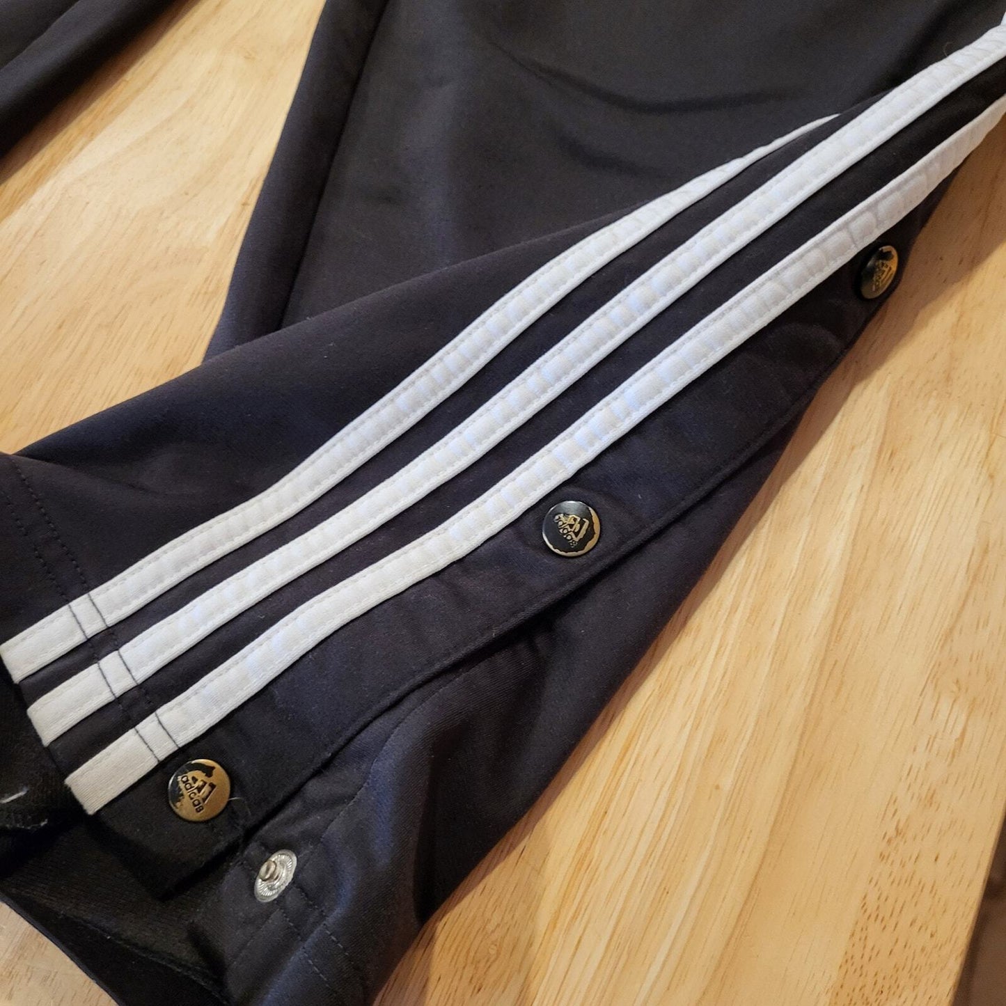 Adidas Extra Large Black Break Away Track Pants Elastic Waist Snap Stripe white