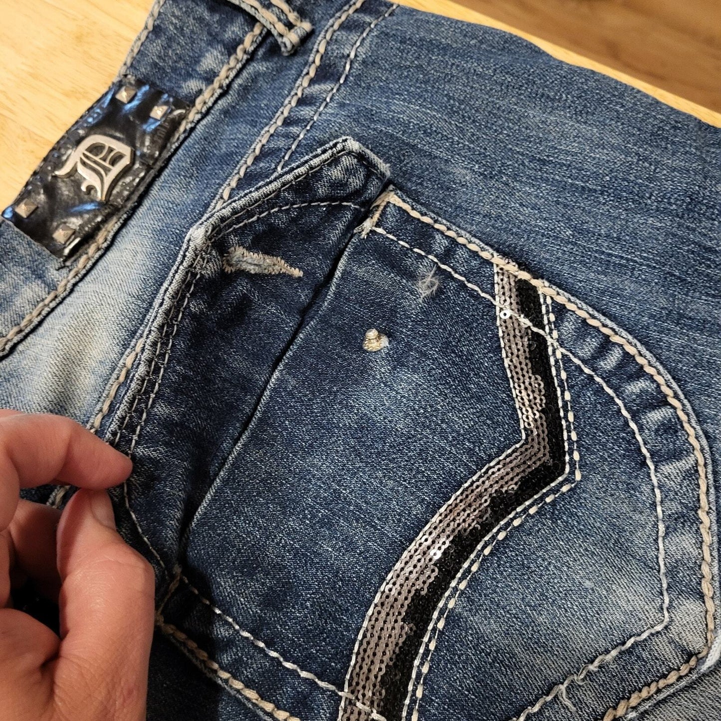 Vintage Dollhouse Jeans 40" Waist Ripped Crotch Damaged Y2K Craft
