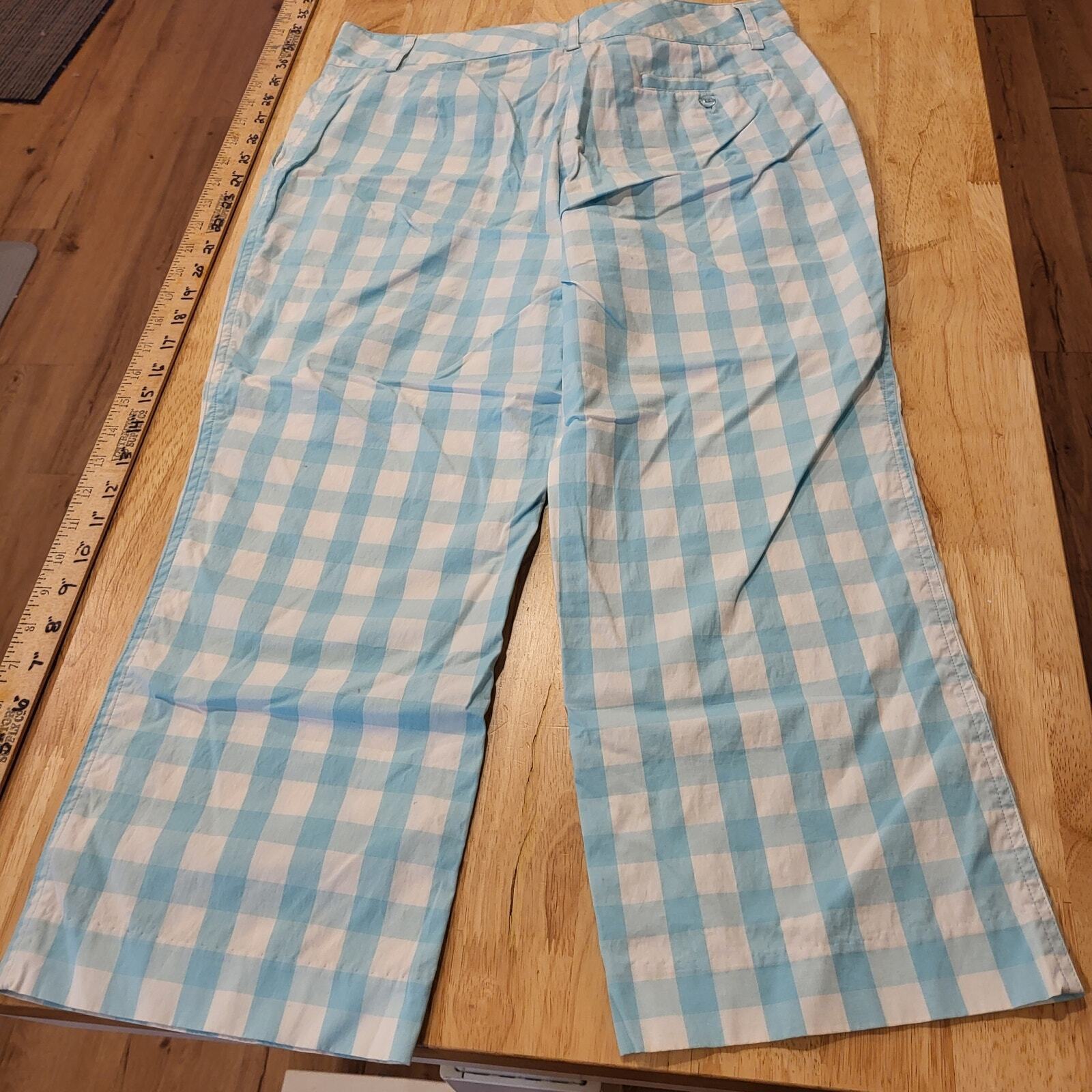 Lilly Pulitzer Blue gingham cropped pants zip pocket cotton straight size 6