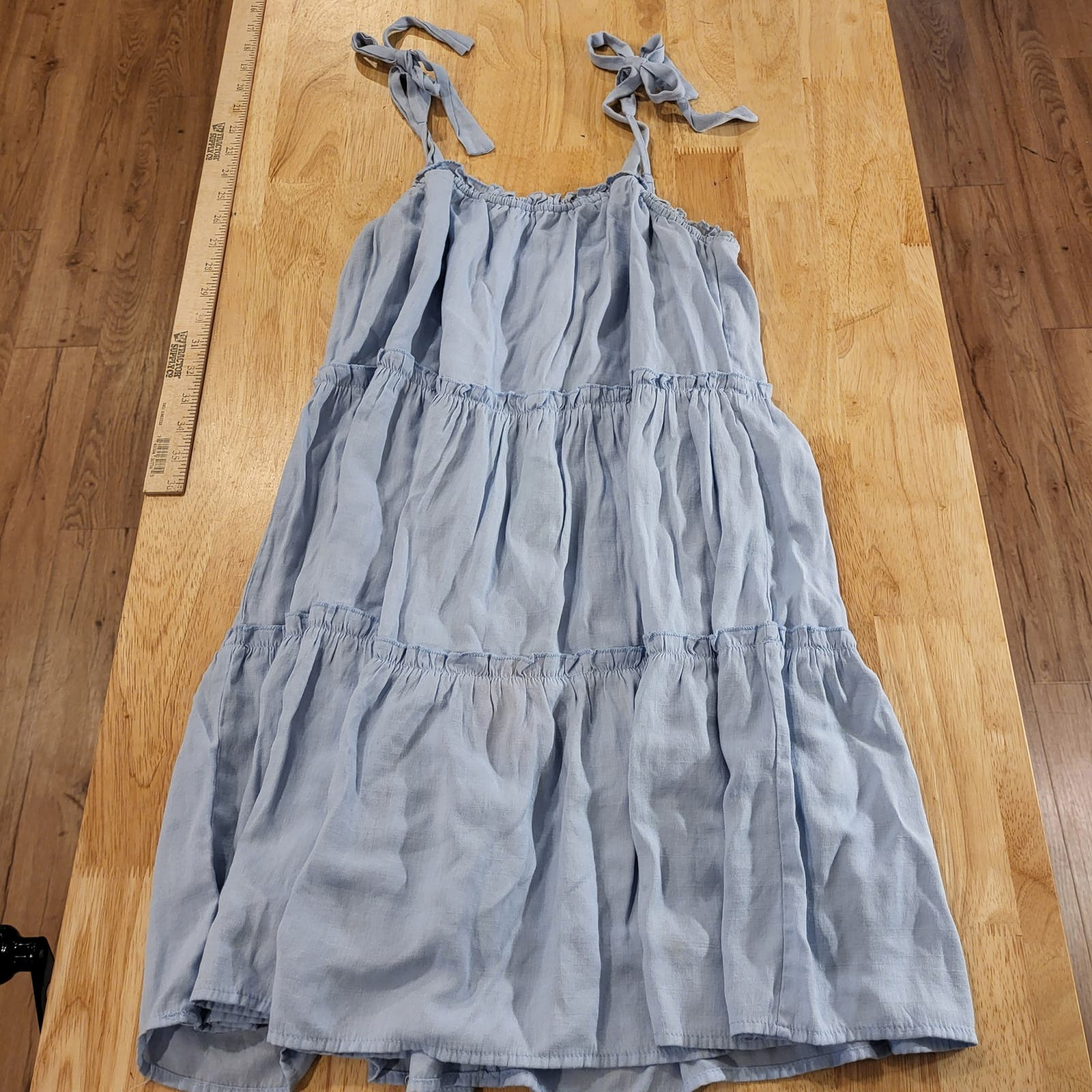 Light Cornflower Blue Lined 2 Tiered Mini Dress Tie Shoulder Adjustable Straps