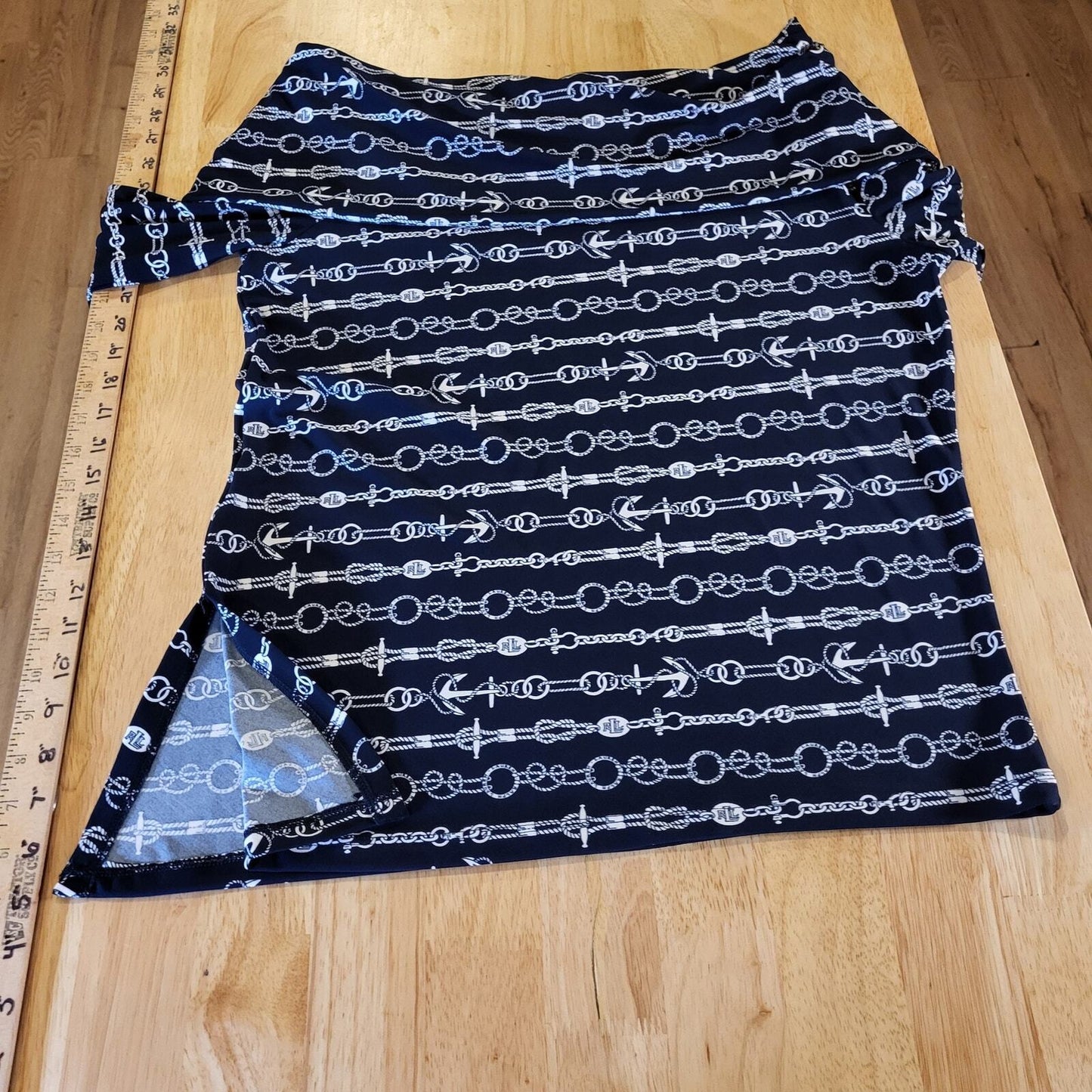 Ralph Lauren Blue Nautical Bardot Off the Shoulder Blouse Navy Large Side Slit