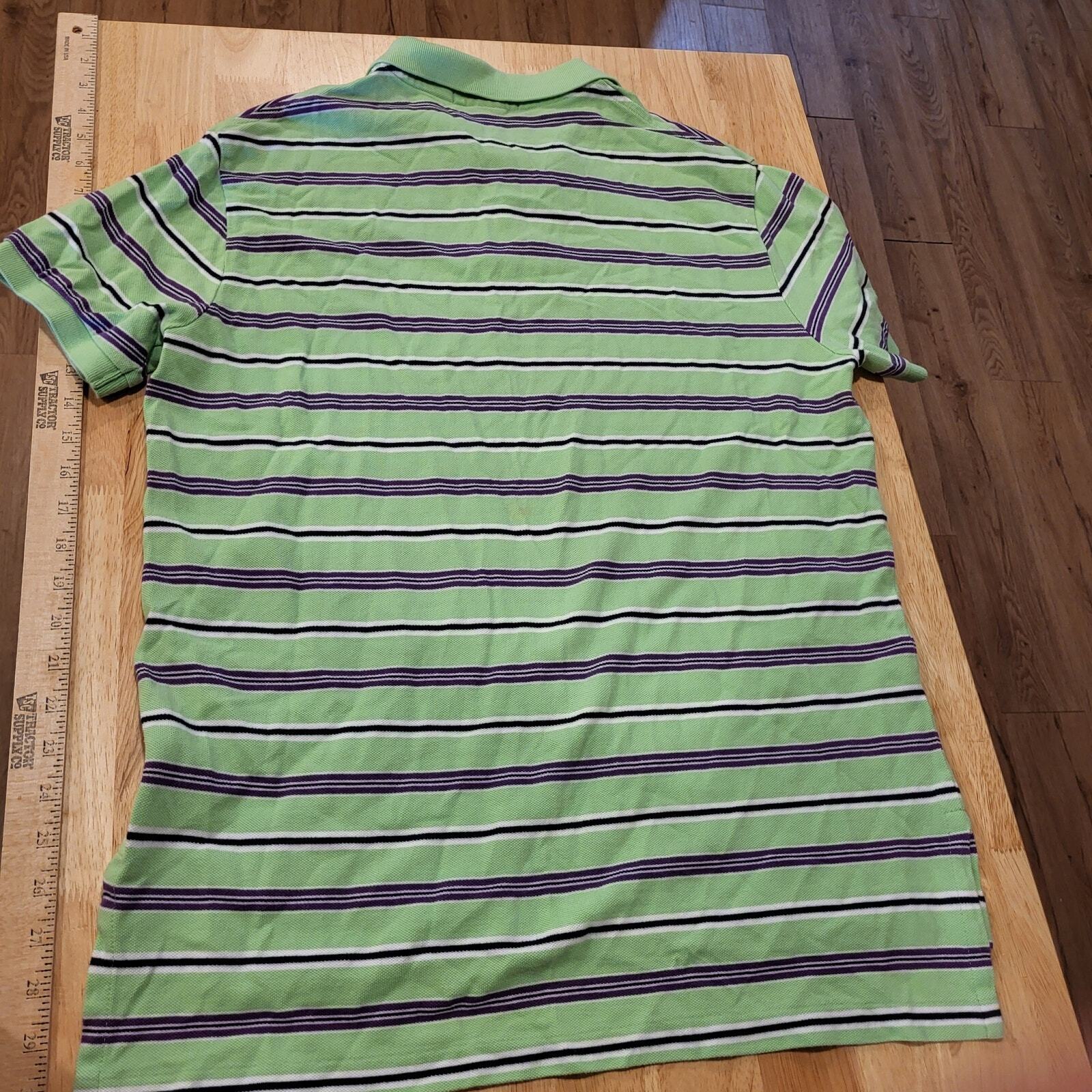 Ralph Lauren Green Striped Golf Polo Blue Detail Large Red Logo