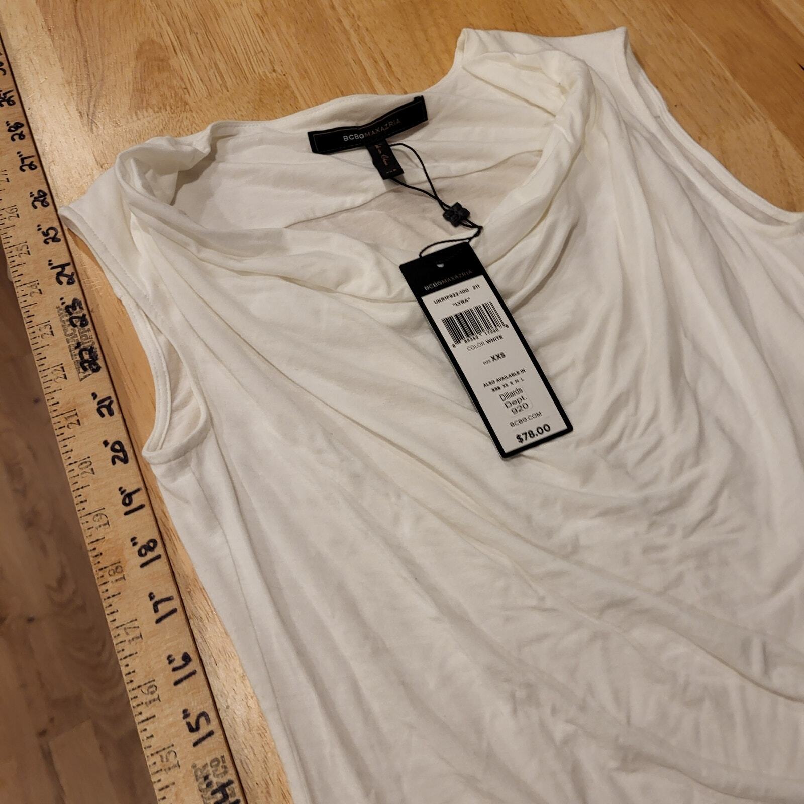 NWT BCBGMAXAZRIA XXS Lyra White Sleeveless Cowl Neck Knit T-Shirt