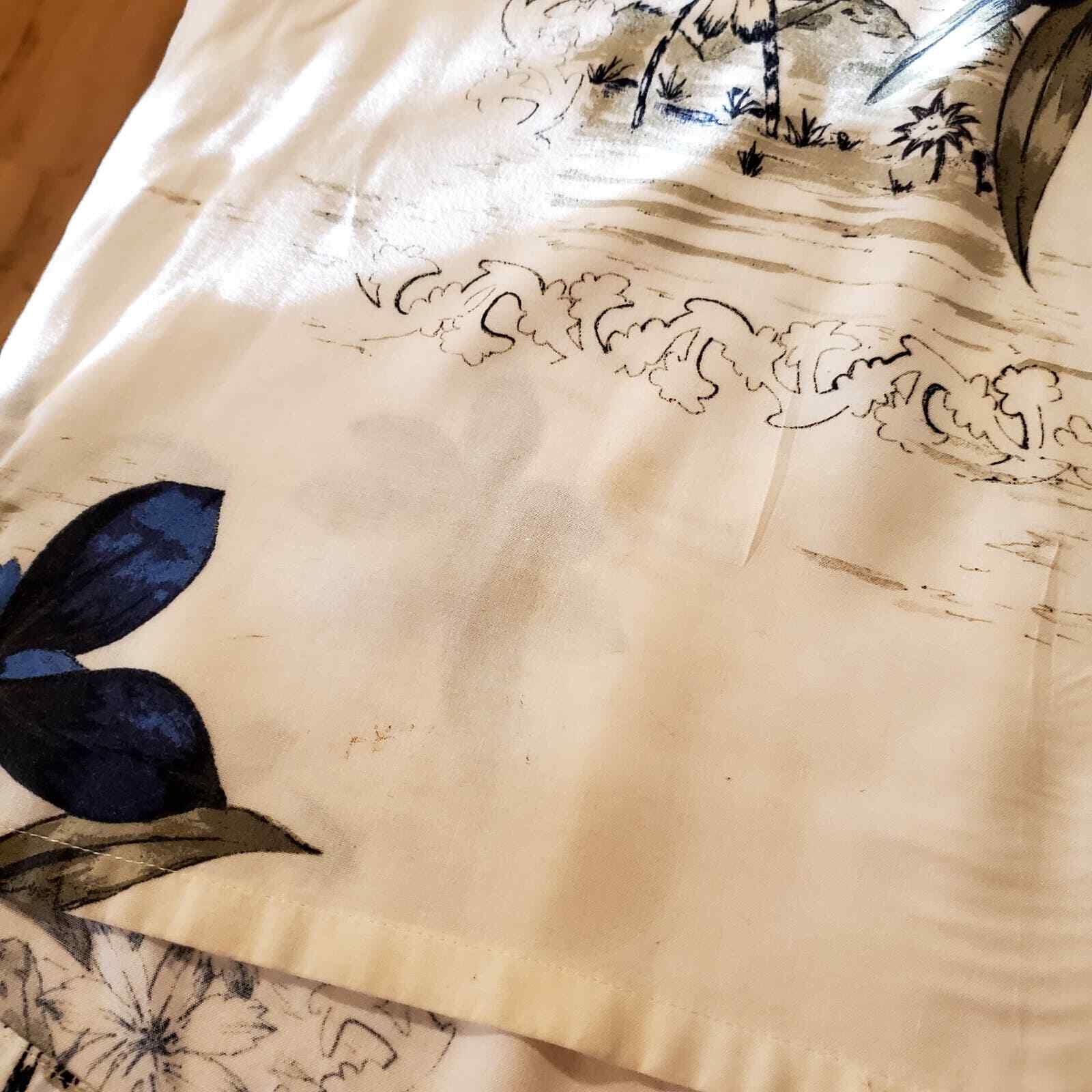 Puritan White Hawaiian Island Shirt Blue Floral Button Down Short Sleeve Collar