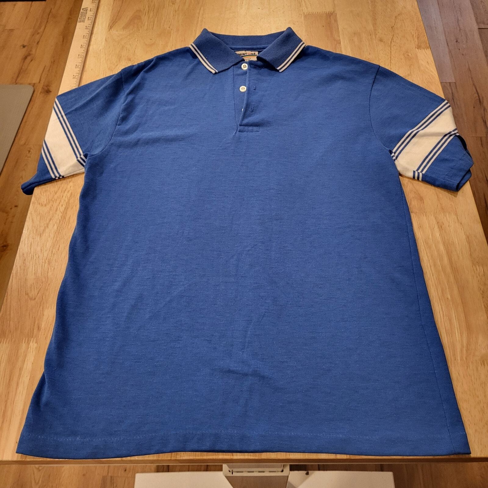 Vintage blue Golf Polo white striped Medium 18" pit 2 pit