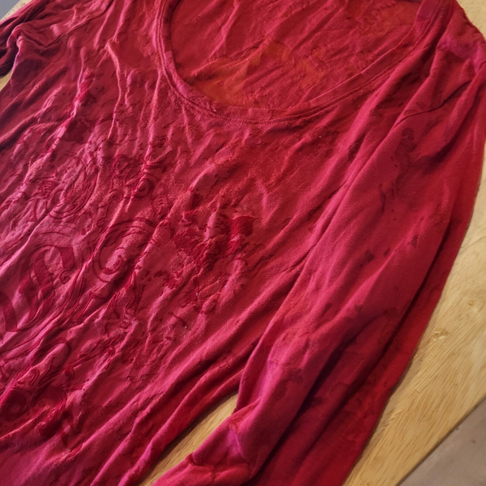 Seven7 For All Mankind Red Y2K  Long Sleeve T-Shirt Burnout Jersey  18" P2P
