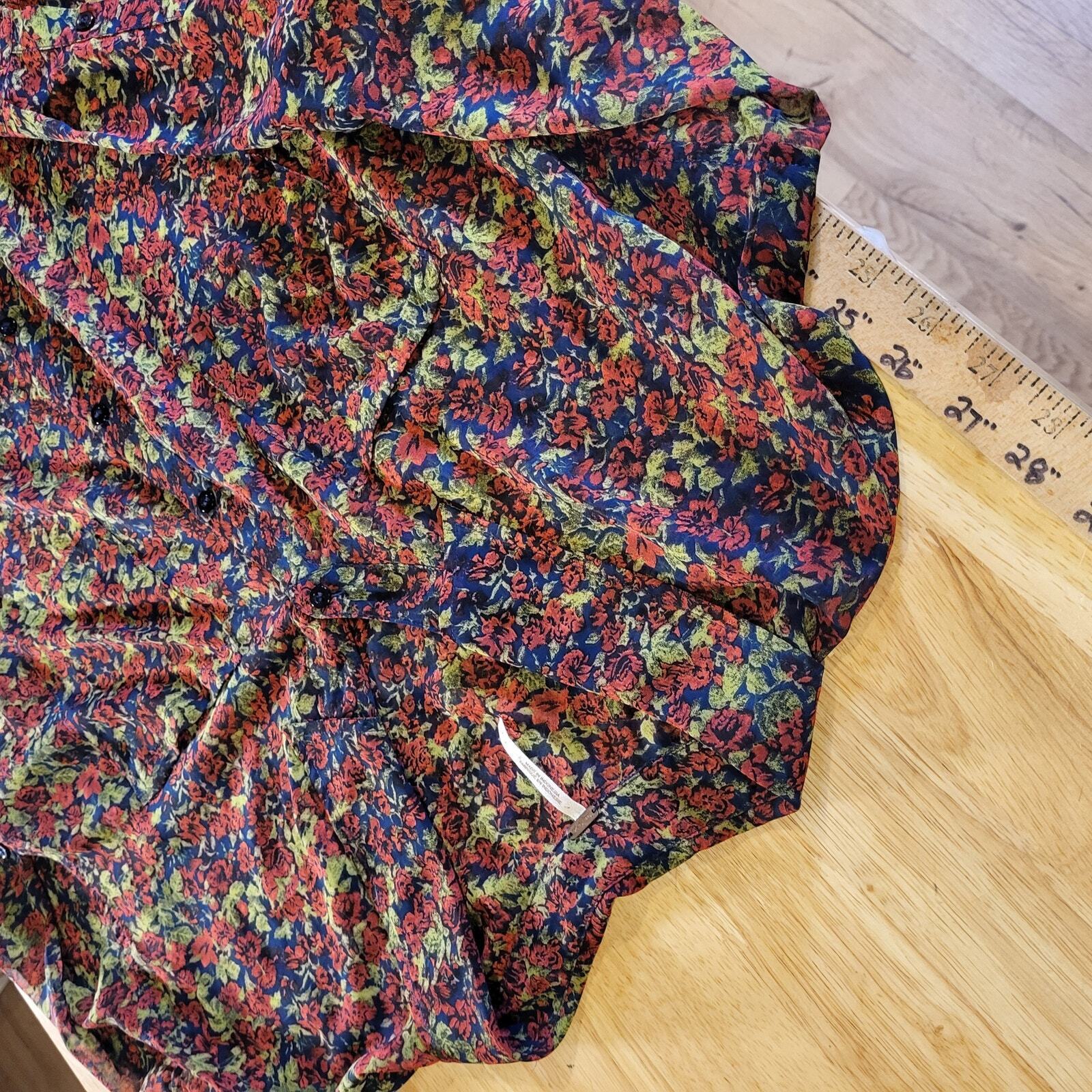 Free People Burgundy Floral Button Down Collared Shirt Small