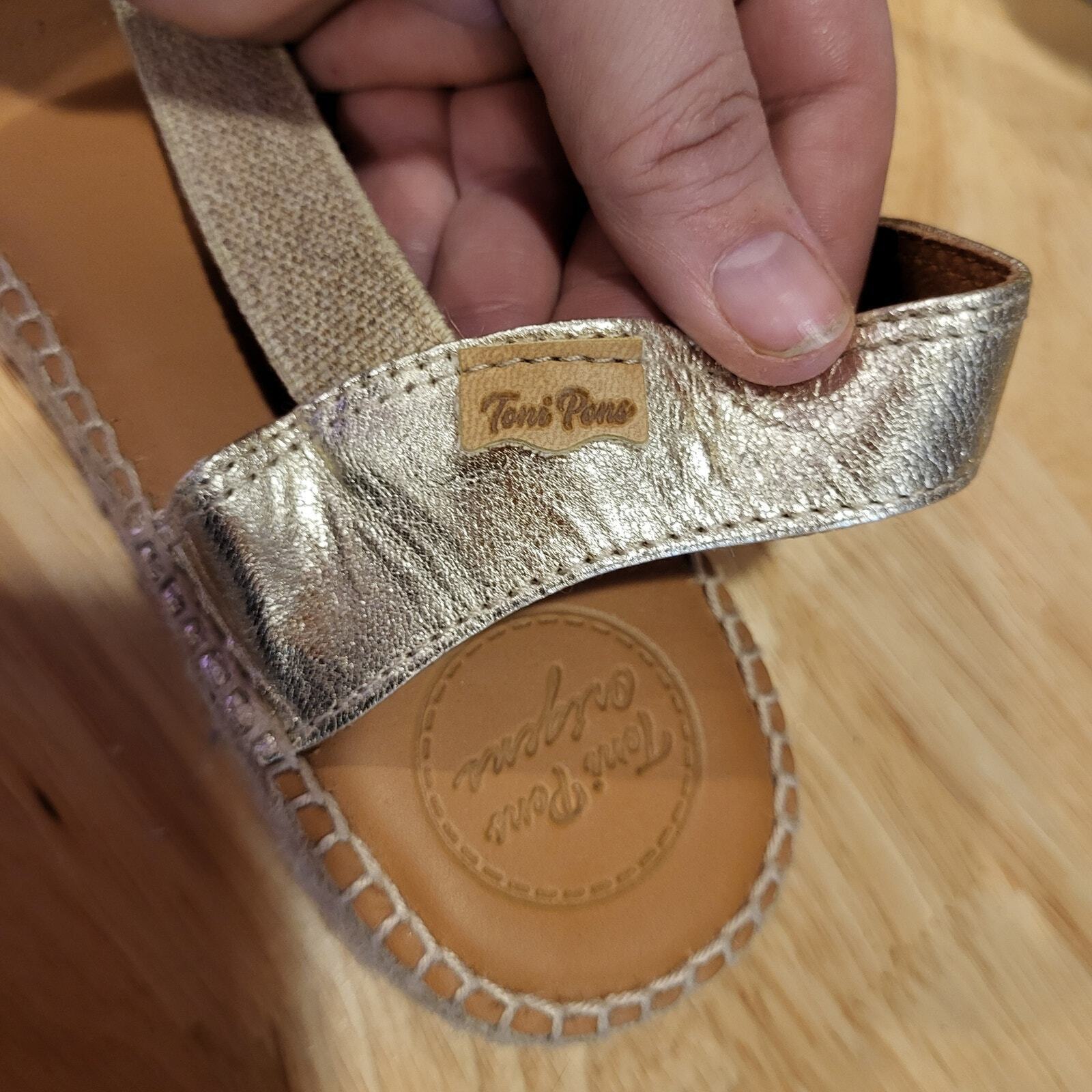 Toni Pons Teide Platinum Leather Espadrilles Open Toe Jute Wedge Hand Crafted 41