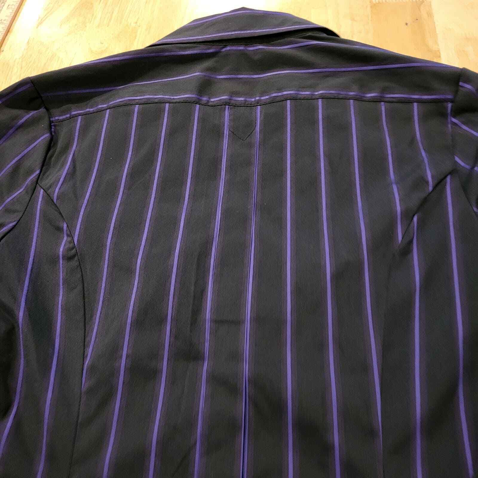 Vintage Y2K Express XS Stretchy Black Purple Stripe Ruffle Collar Top Side Zip