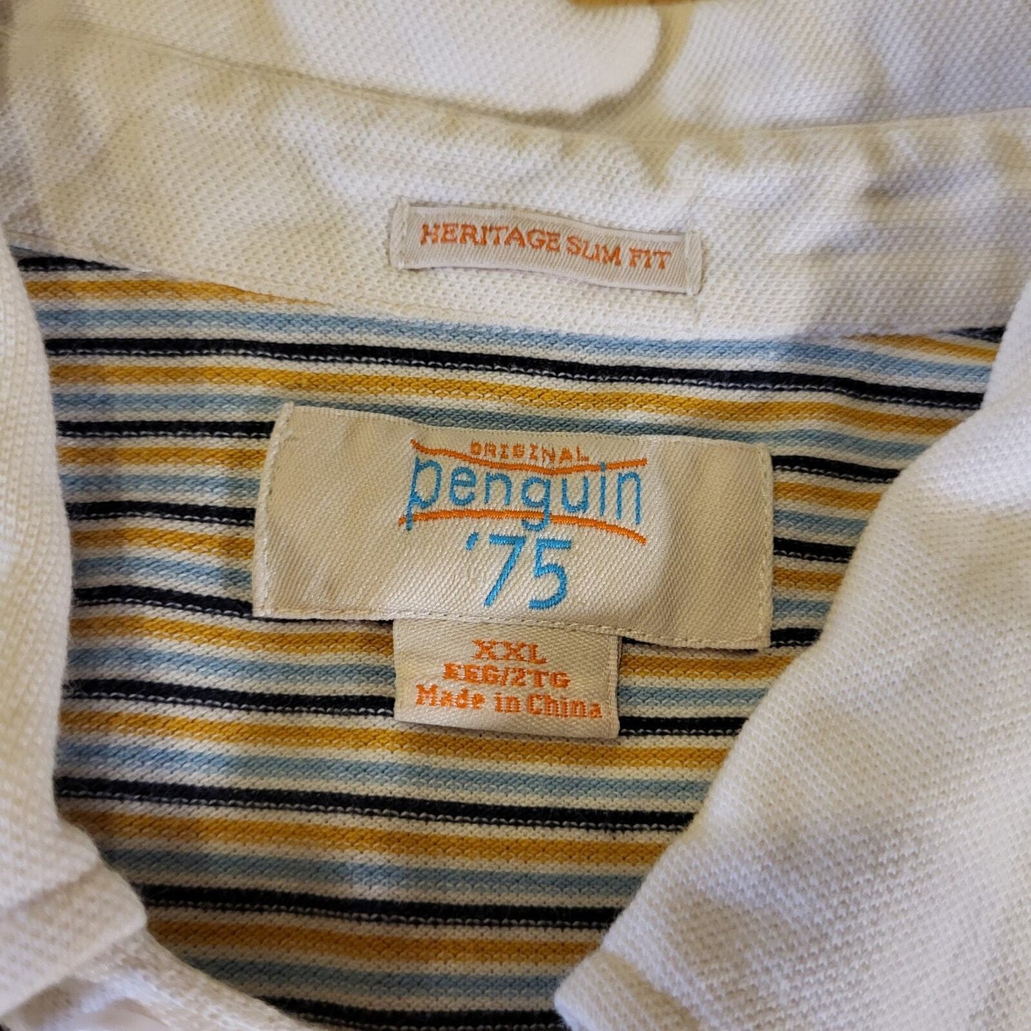 Penguin Heritage Fit XXL Blue & Orange Golf Polo Contrast Collar '75 23" p2p