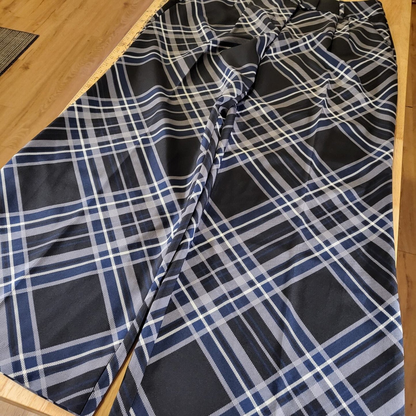 Nwt Cato Blue Plaid Wide Leg High Waisted Rayon Pants Size 14 32" Waist