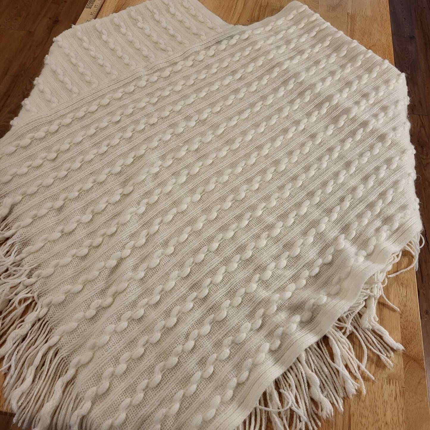 White Knit Over The Head Shawl Poncho