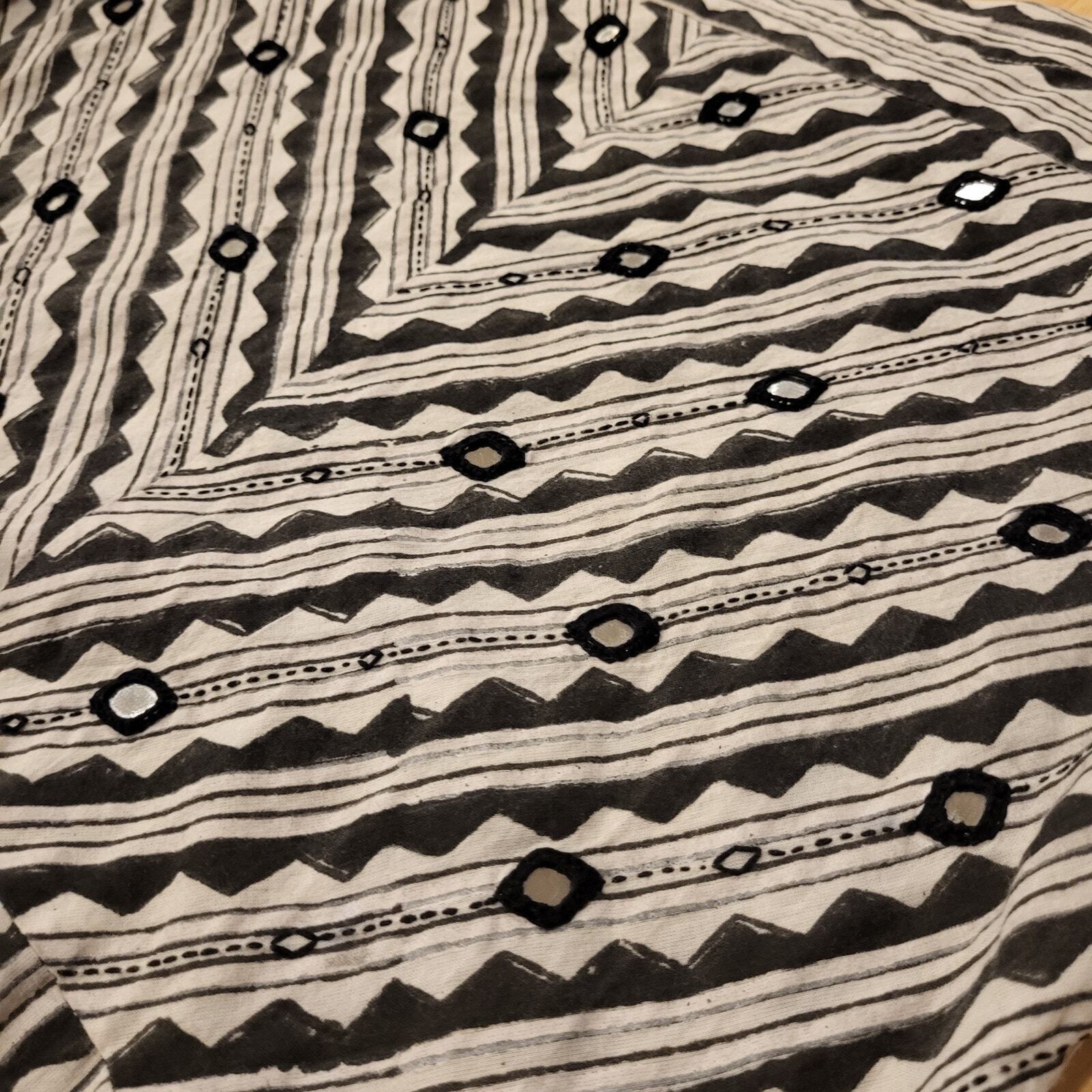 Okhai Geometric Hand Block Print "The Ceo" Mirror Embroidery Indian Made Dress