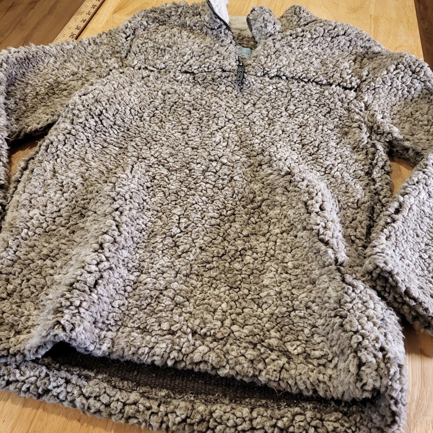Class Club Fuzzy Soft Fleece 1/4 Zip Pullover Sweater 14/16 Kids Beige 18" p2p