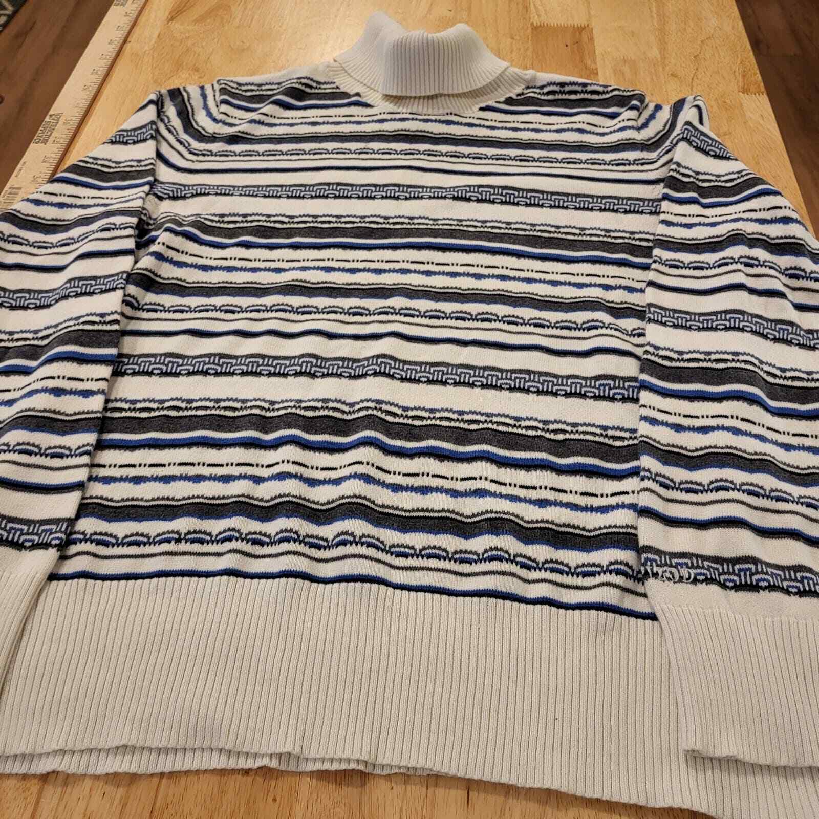 100% Cotton Izod Blue Geometric Japanese Wave Turtleneck Sweater Large