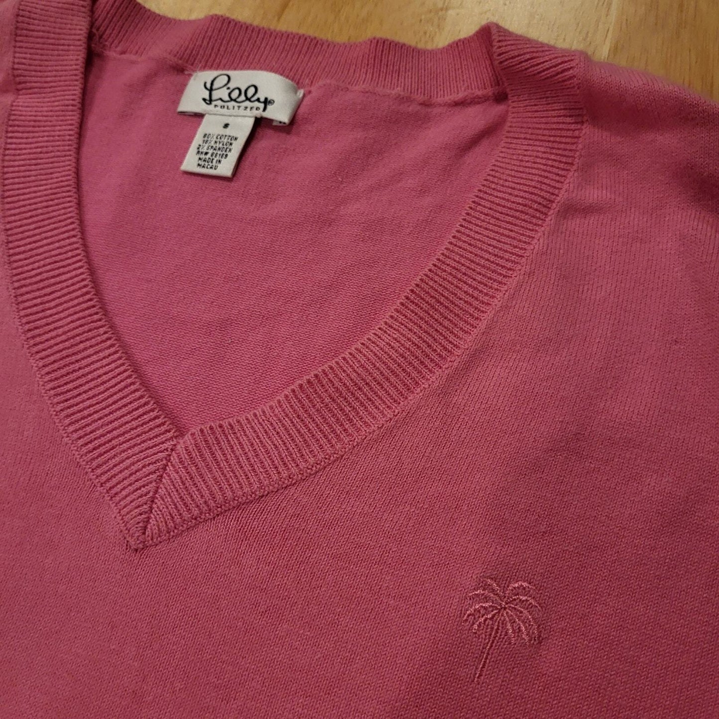 Lilly Pulitzer Lot of 2 Pink & Green Cotton Blend V Small Neck Sweaters 
