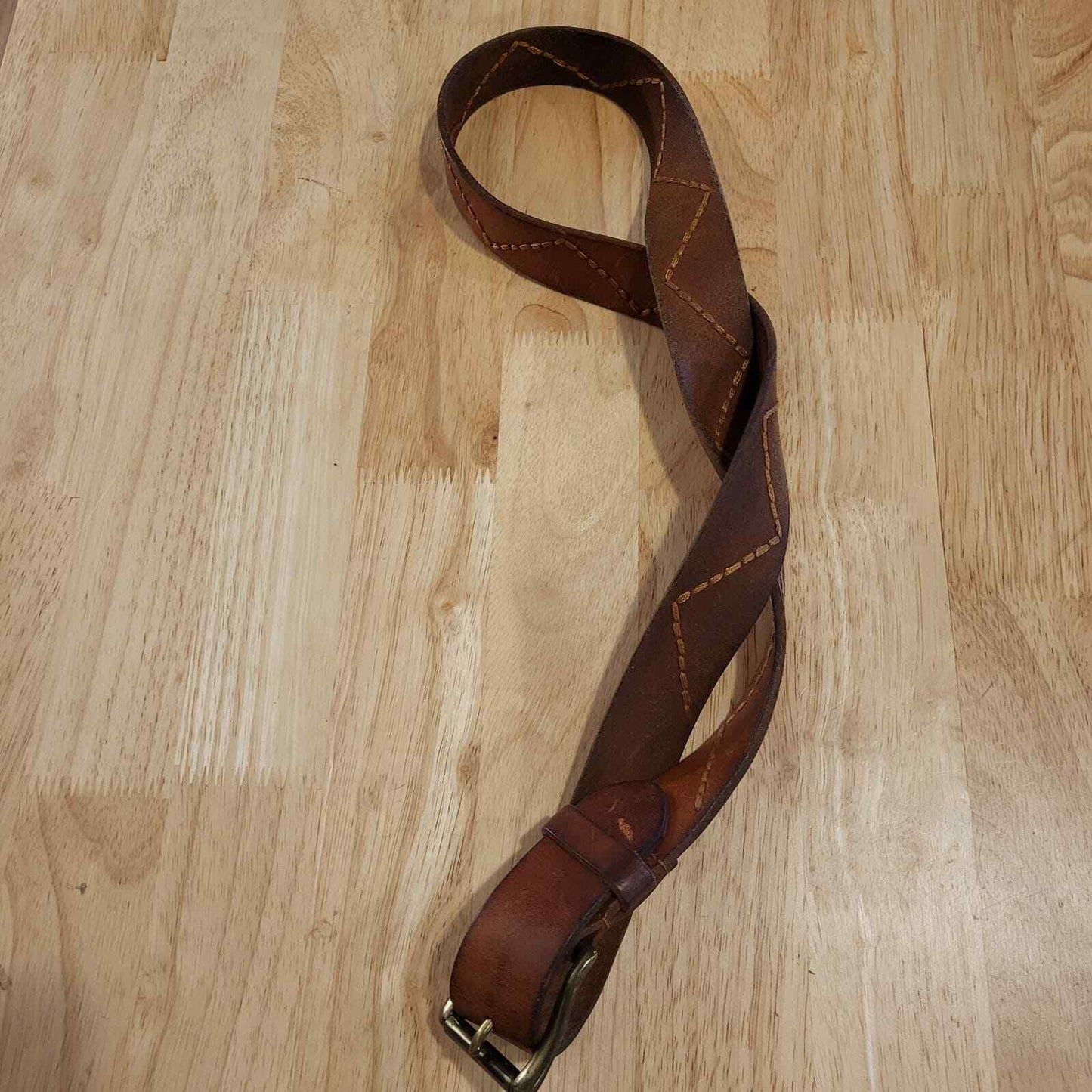 Brown Leather Stitch Detail J. McLaughlin Belt  46" Long 1.25" Wide