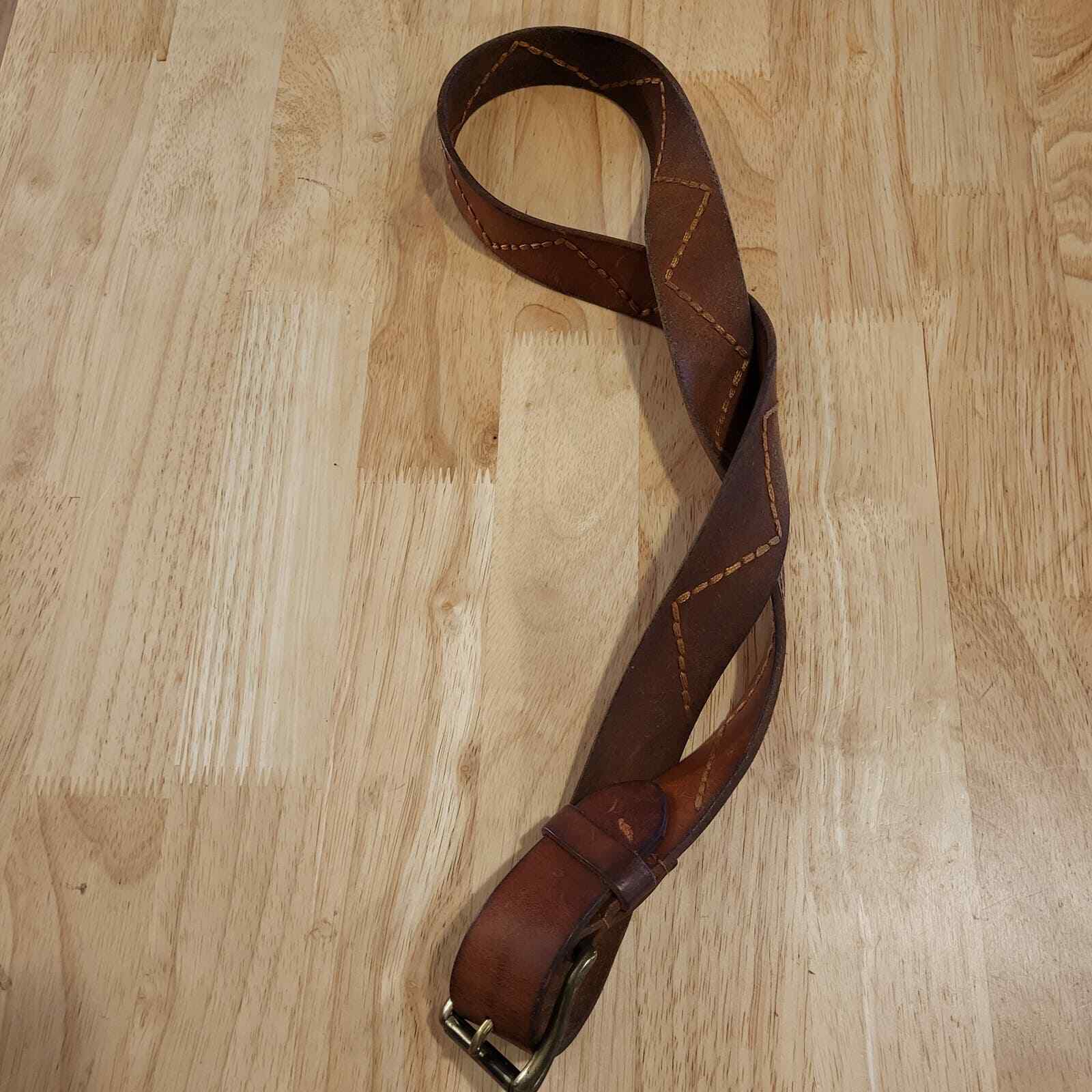 Brown Leather Stitch Detail J. McLaughlin Belt  46" Long 1.25" Wide