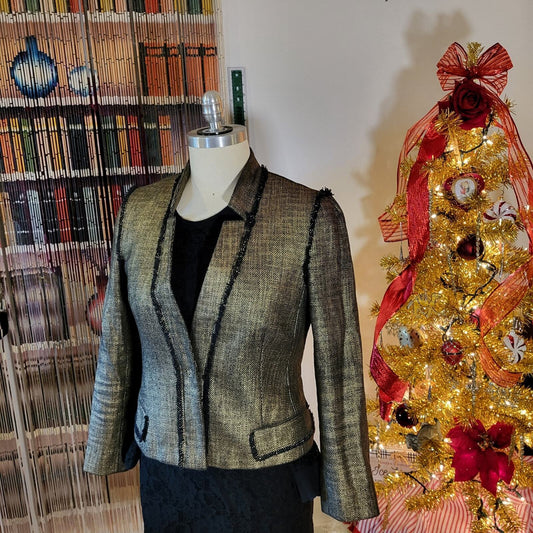 Rachel Zoe Cotton Gold & Black Metallic Blazer Coat Magnet Button Size 10