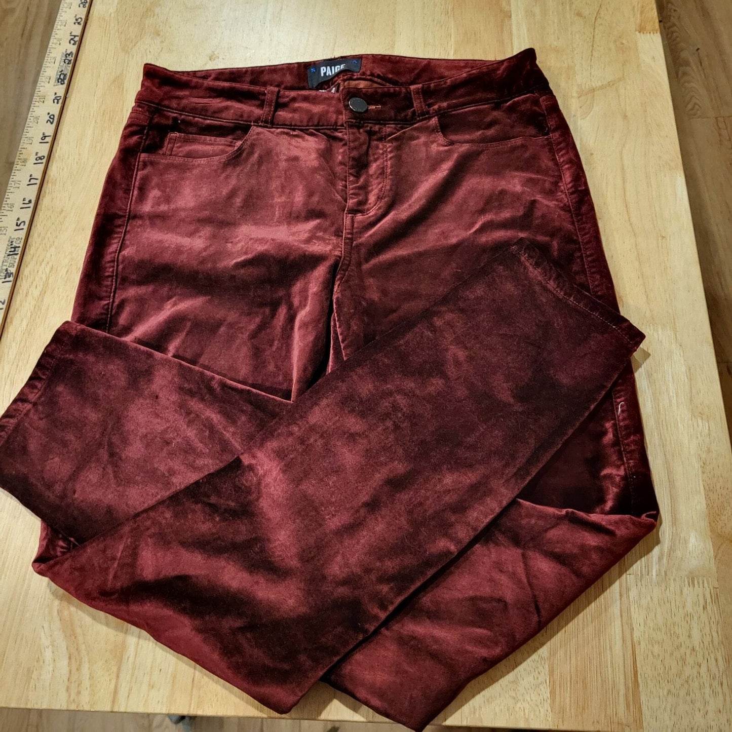 Paige Burgundy Velvet Skinny Jeans Verdugo Ankle Pants Size 29 Cotton Blend