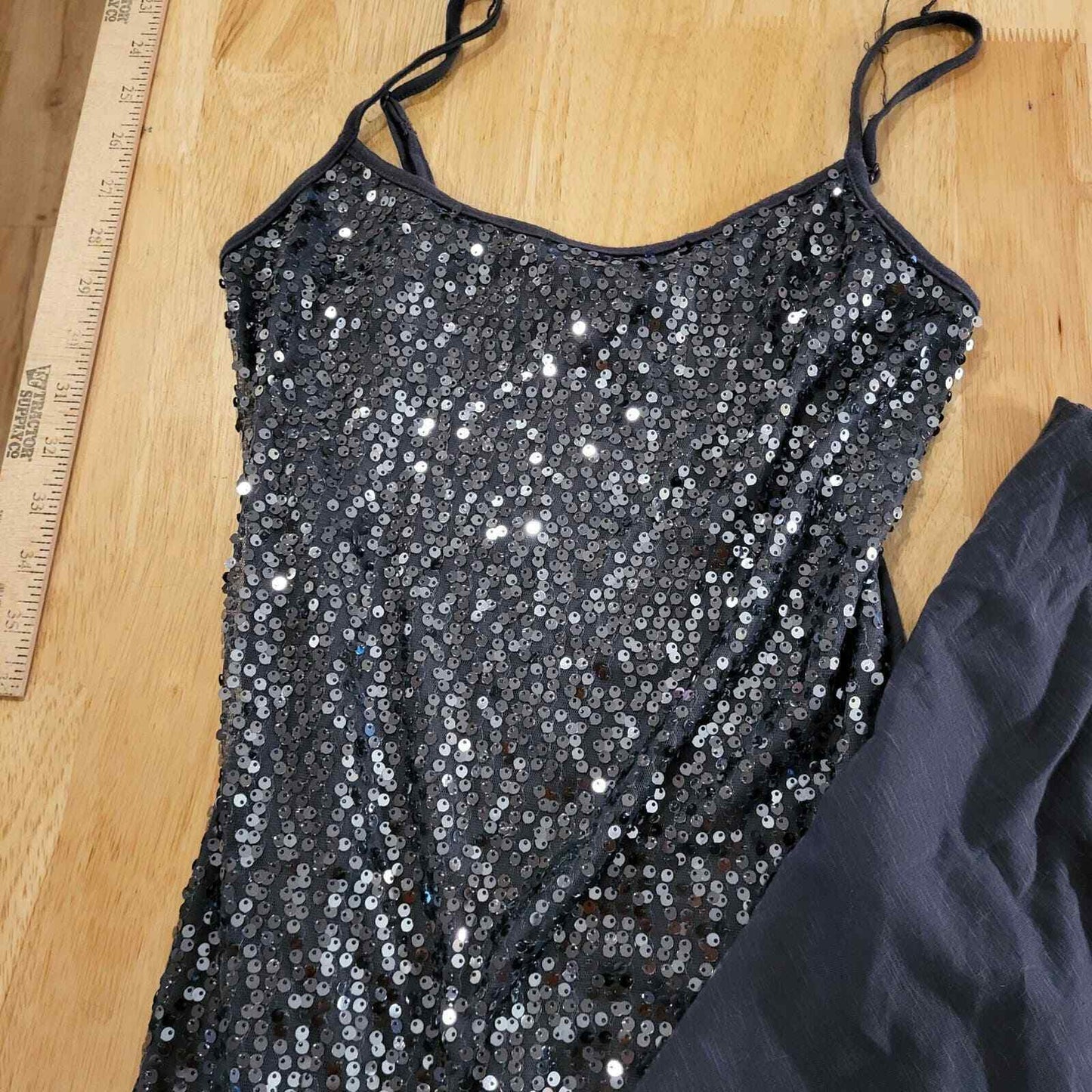 Vintage Weavers Two Piece Top Sequin Tank Mesh Transparent Top Gray Small