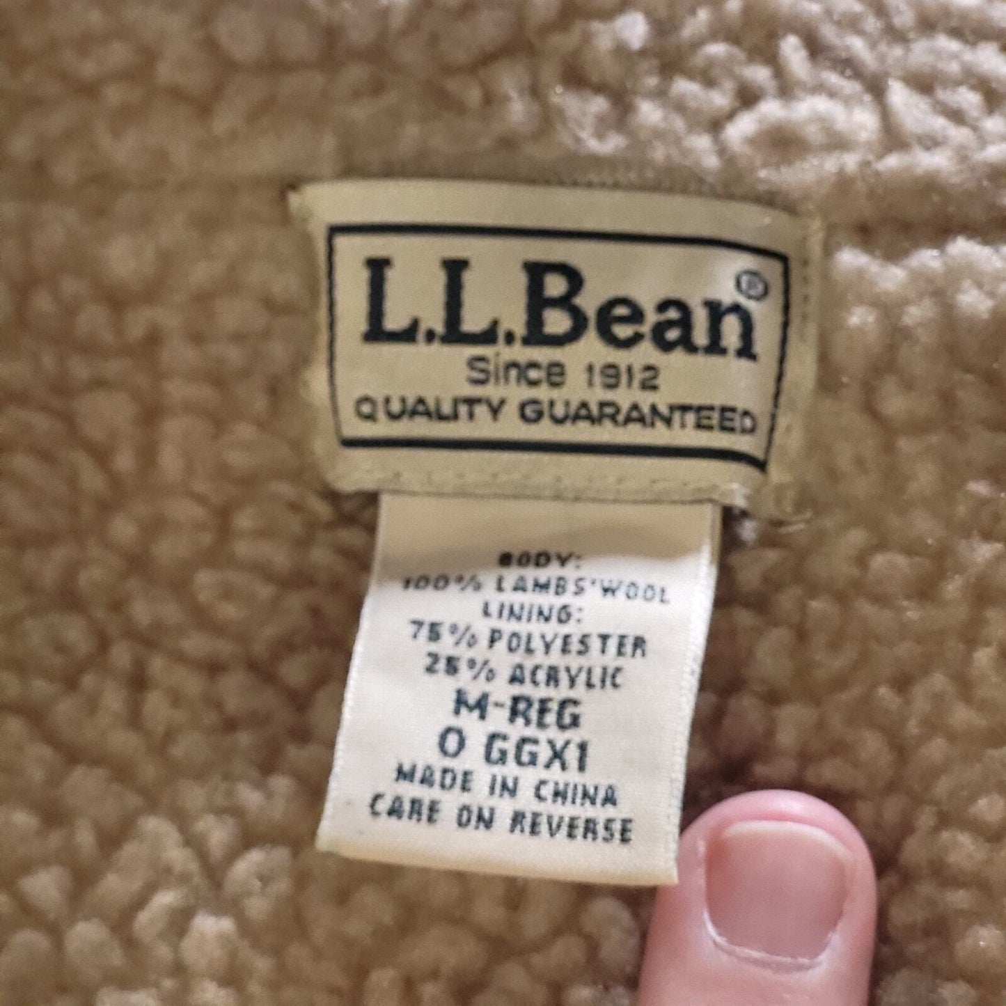 L. L. Bean Beige Wool Full Zip Fleece Lined Sweater  Medium See Photo for hole