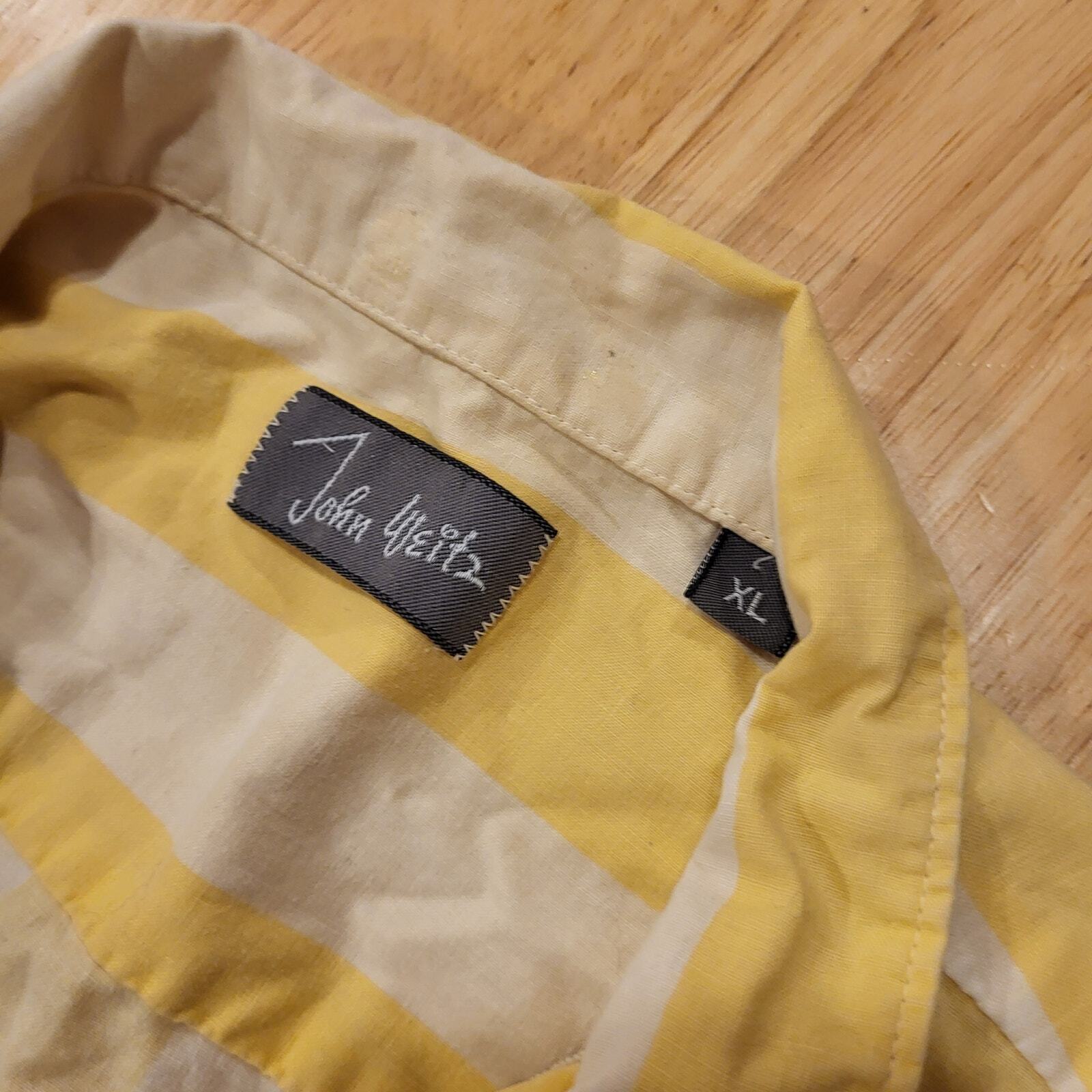 John Weitz Yellow & White Striped Classic Button Down Collared Cotton XL 