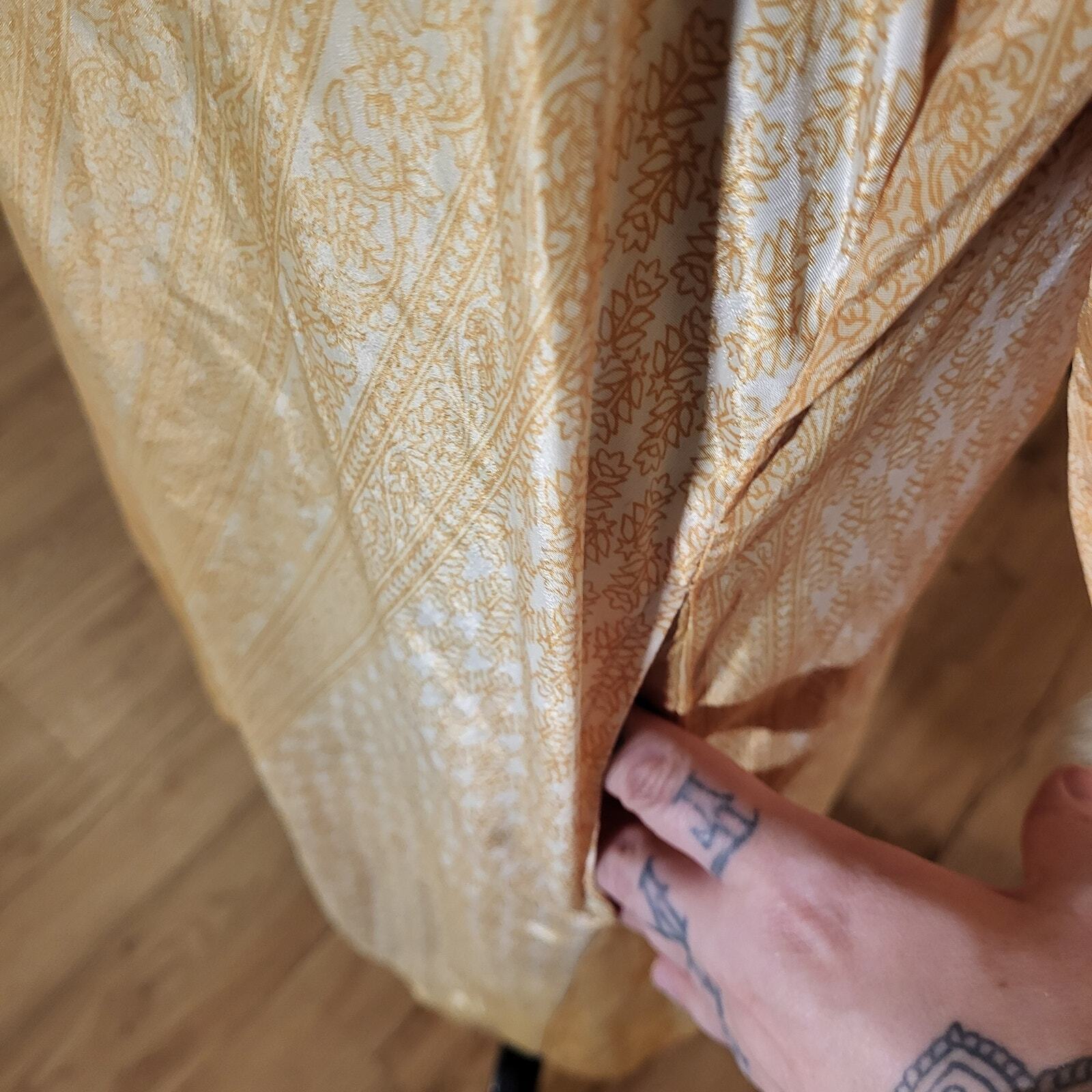 Silky Gold Bohemian Coverup Robe Pockets Long 