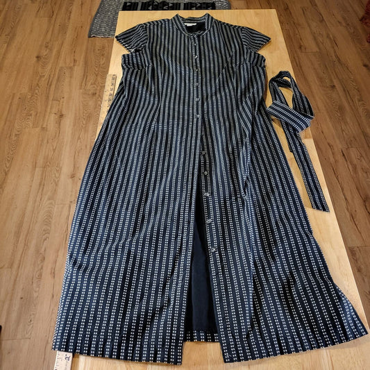 Charter Club Blue Striped Dot Button Shirt Dress Cap Sleeve Mandarin Collar 14