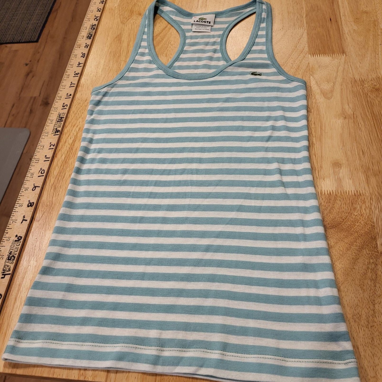 Lacoste sky blue & white dropped size 38 100% cotton tank 13" p2p stretch