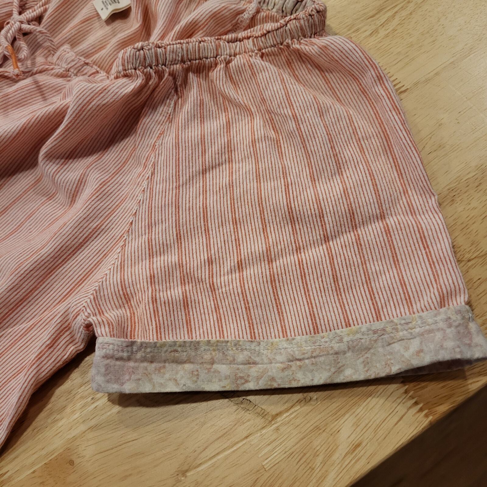 Ruff Hewn 100% Cotton Medium Red Striped Blouse Elastic Cap Sleeve 