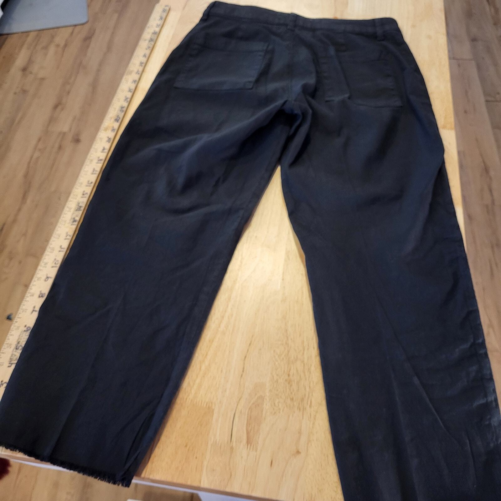Frank & Eileen Linen & Flax Black Slacks Distressed Cuff Straight Leg Ankle 