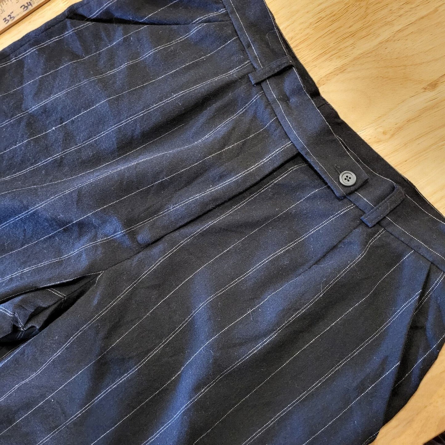 David N. 100% New Wool Woolmark Slacks Size 12 Blue Pinstripe Straight Pleated 
