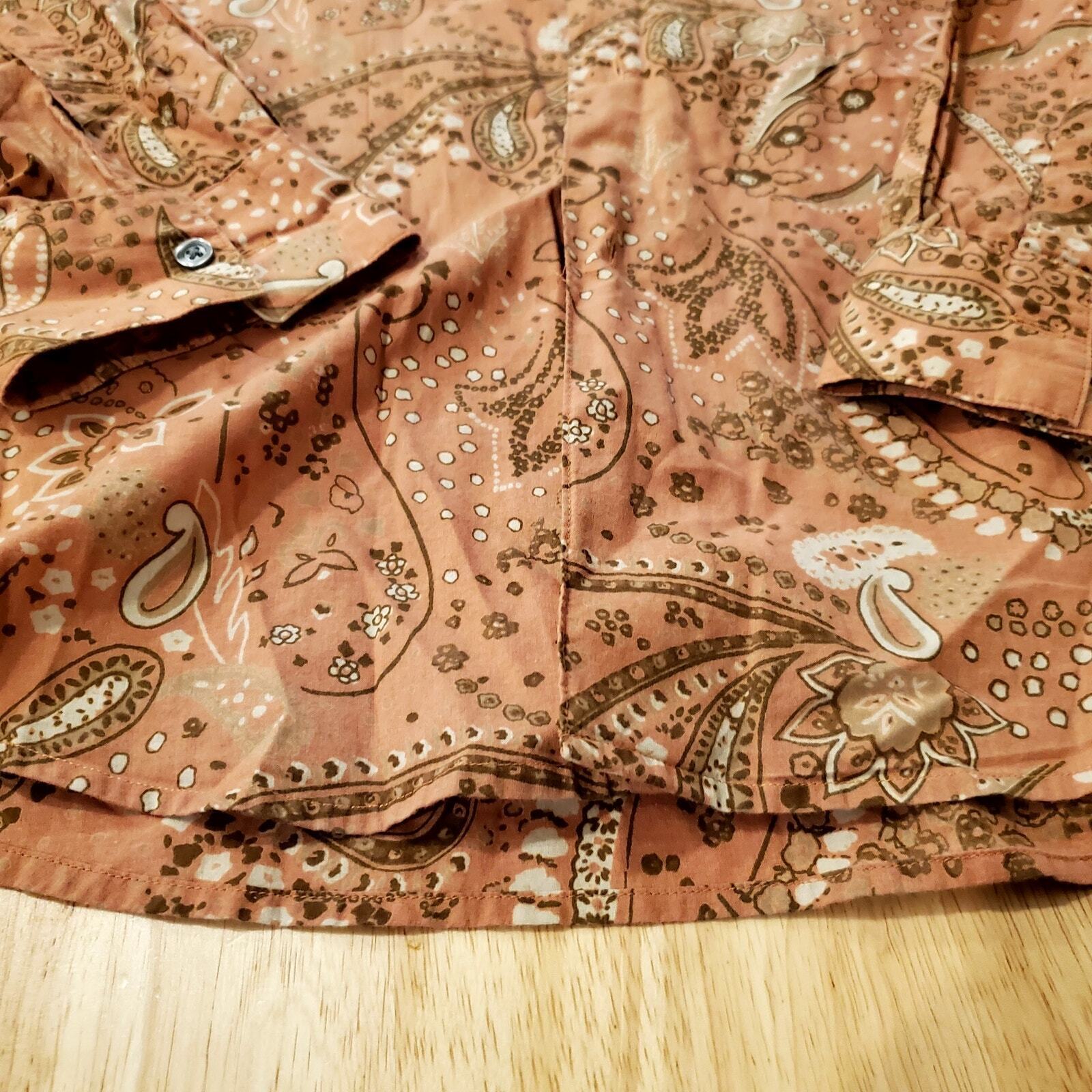 Western Stamp 10 Burnt Orange Paisley Button Down Collared Shirt XL 100% Cotton