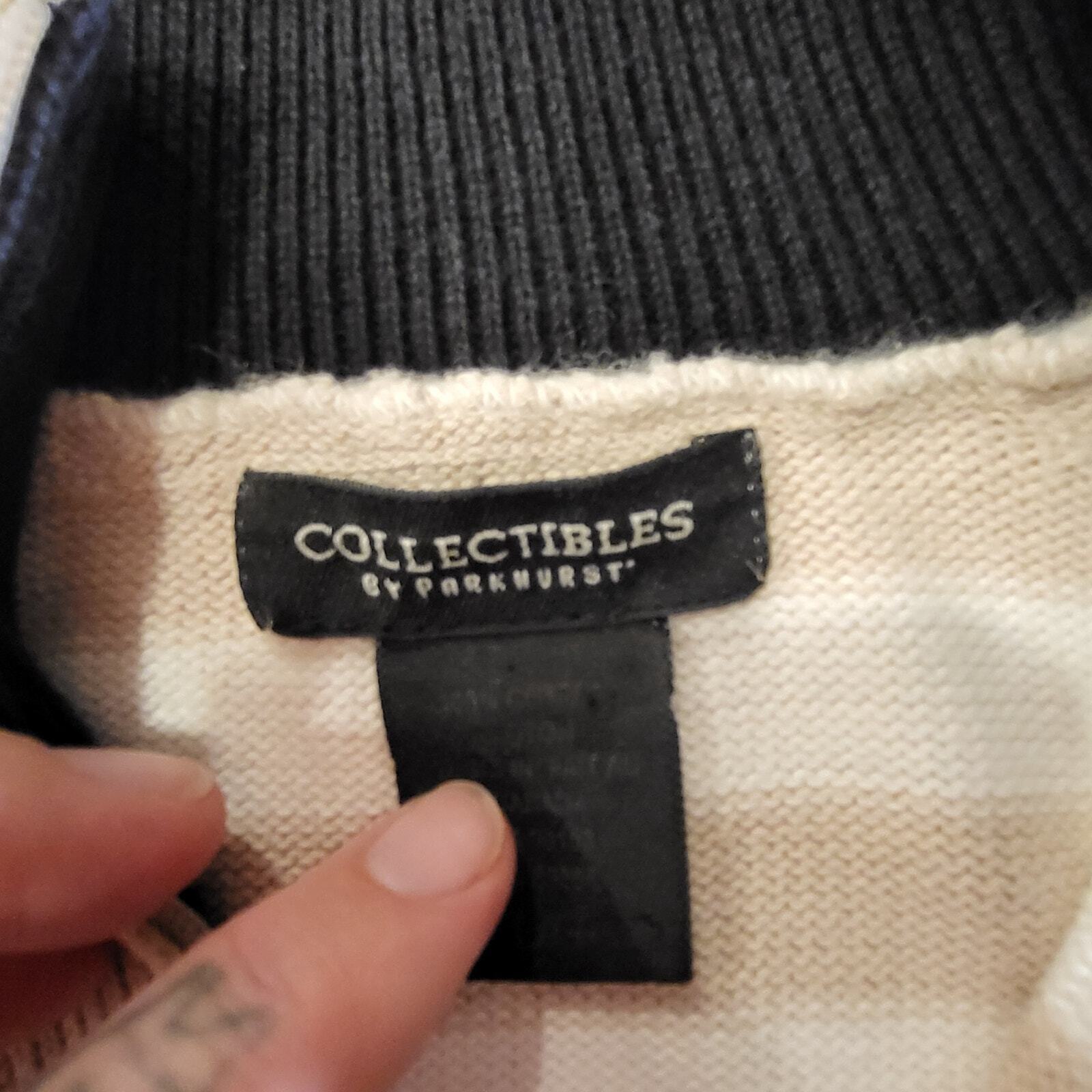 Collectable by Parkhurst Beige White Striped 1/4 Zip Sweater 100% Cotton Large