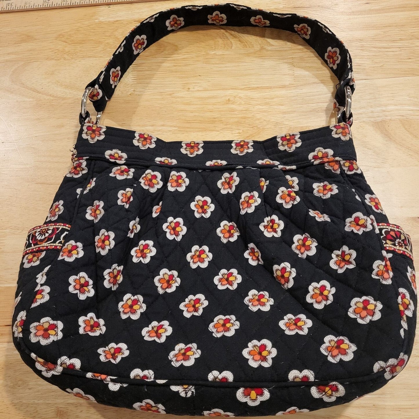 Black Vera Bradley Floral Bag Silver Hardware Plaid Lining 