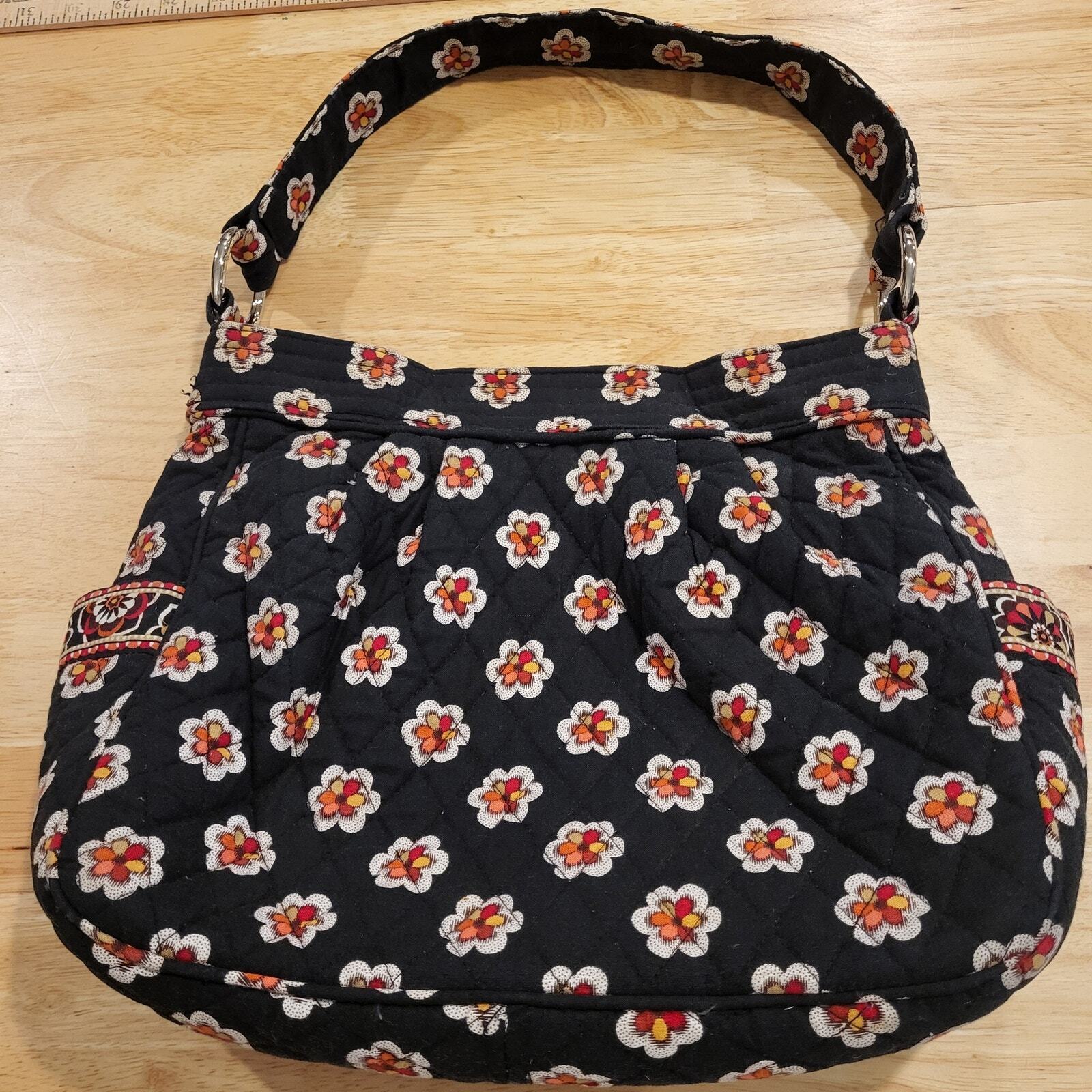 Black Vera Bradley Floral Bag Silver Hardware Plaid Lining 