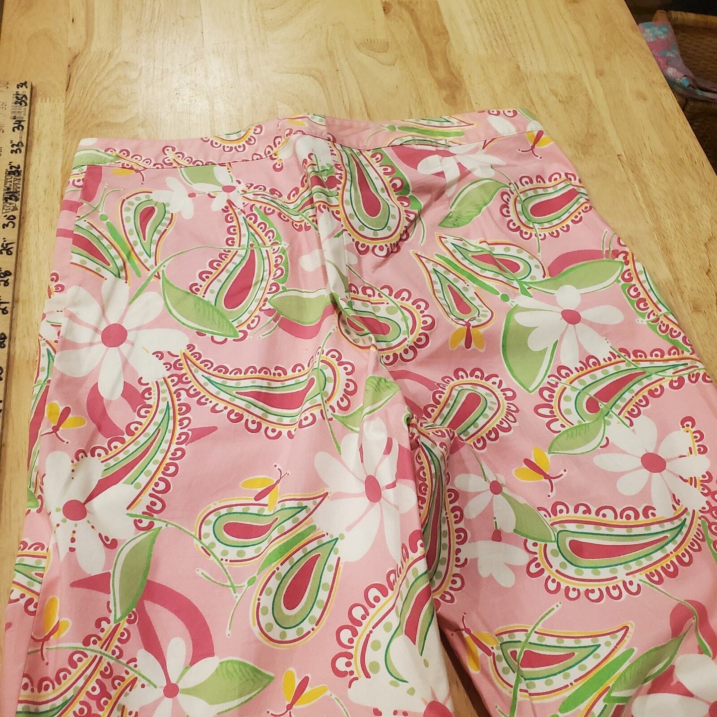 Lilly Pulitzer Pink & Green Paisley Floral Straight Pants Golf