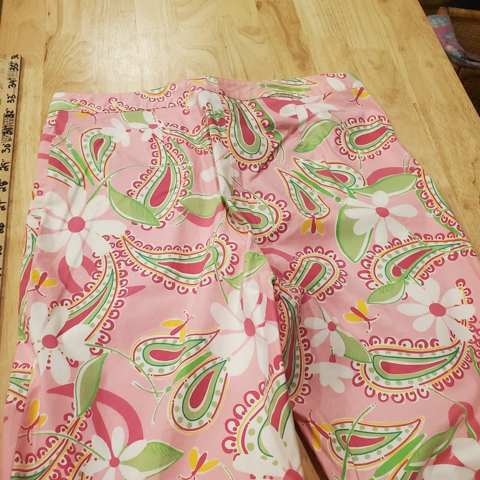 Lilly Pulitzer Pink & Green Paisley Floral Straight Pants Golf