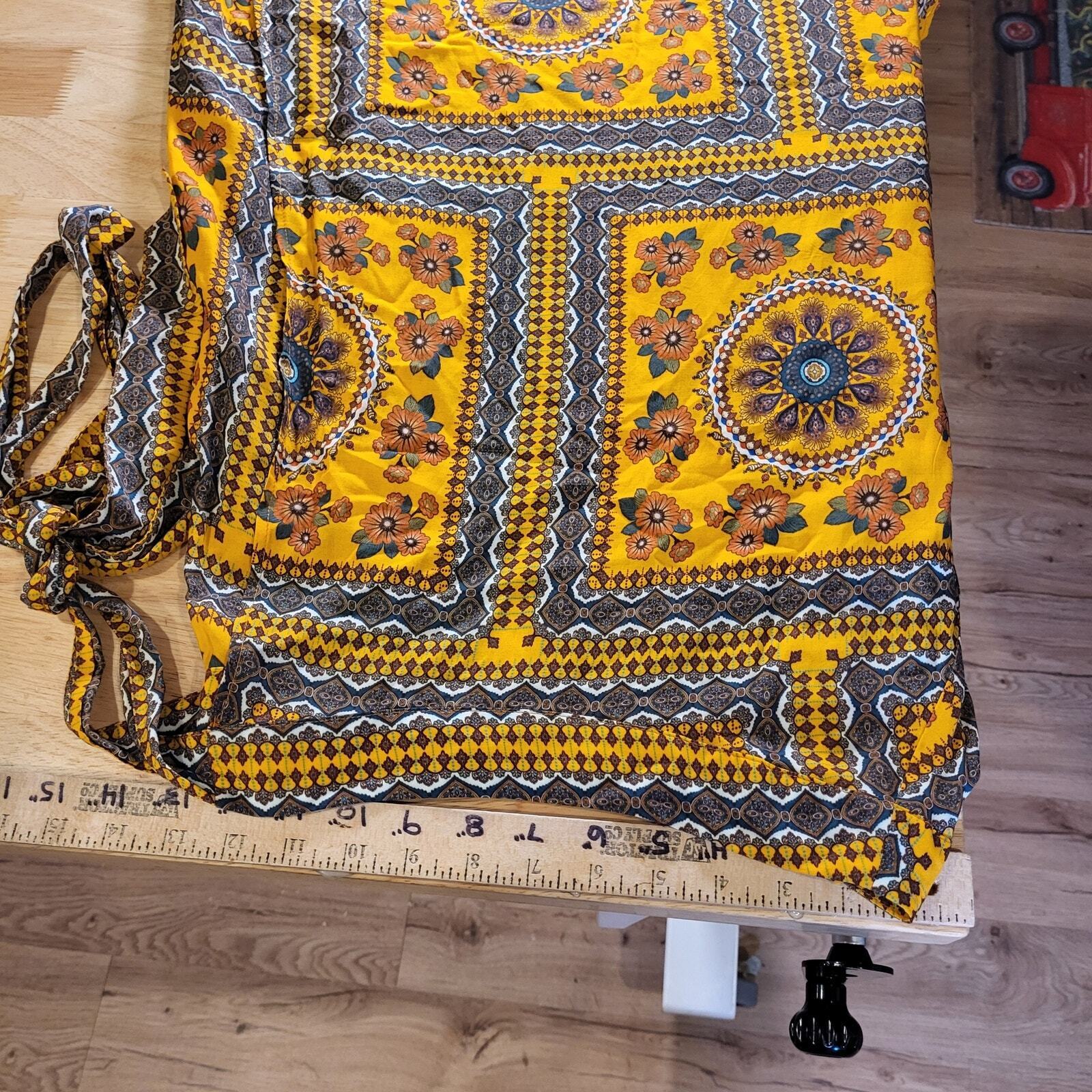Farm Rio Xs Wrap Skirt Ethnic Print Yellow Knee Length 26" Waist Adjustable