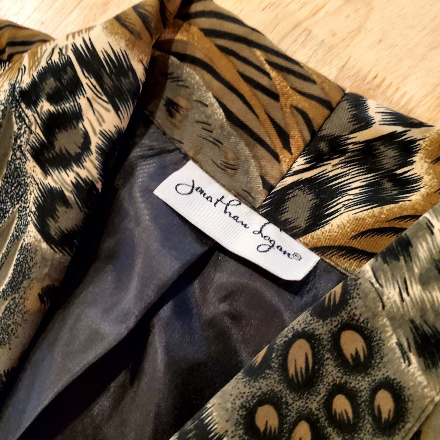 Jonathan Logan Vintage Satin Mixed Animal Print Blazer 80's Glam Rock 24" P2P 