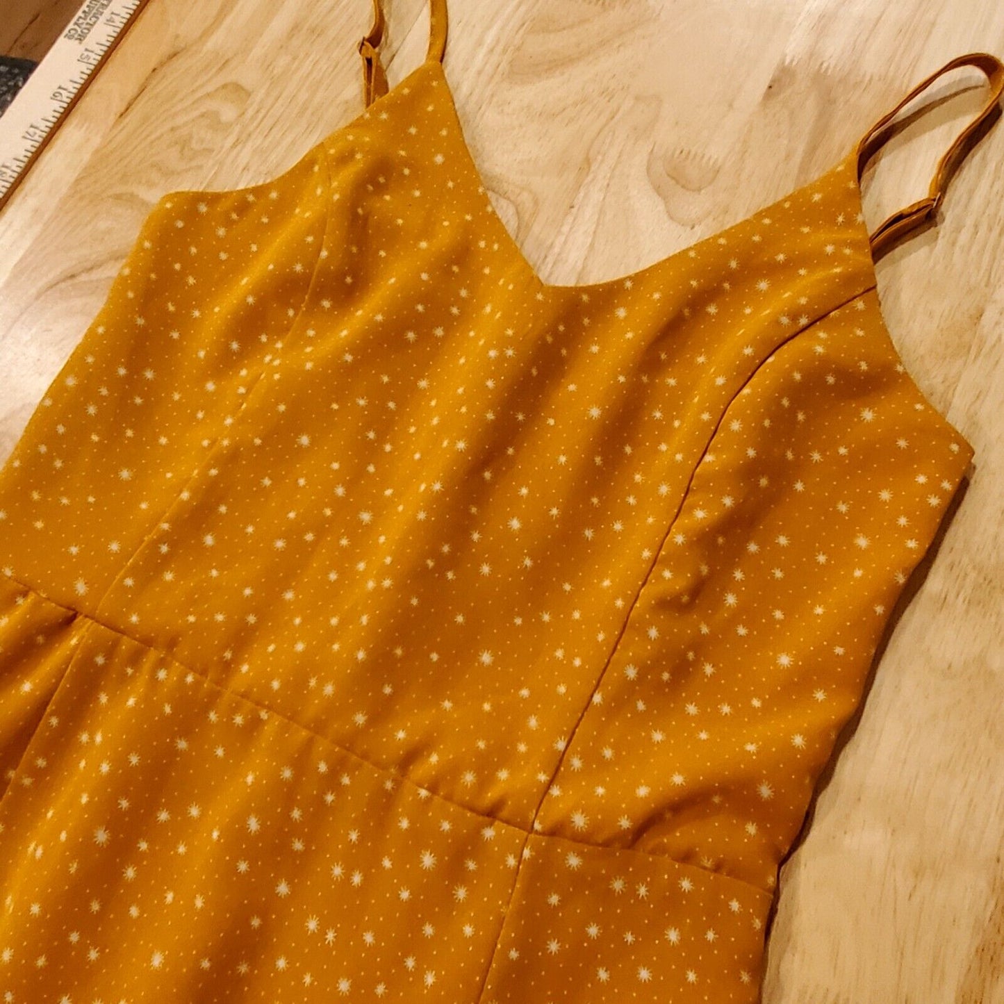 Yellow Star Print Fanco Dress Size S Witchy BOHO CUTE ruffle Mystical Pretty 