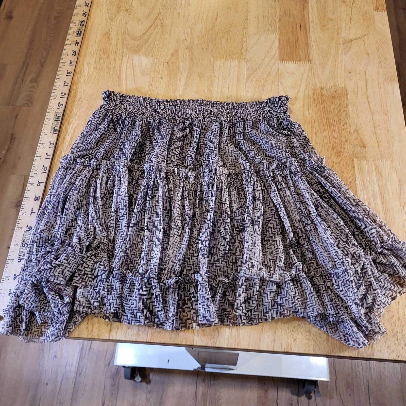 Misa Los Angeles Printed Mesh Layered Mini Skirt Elastic Ruffle Small