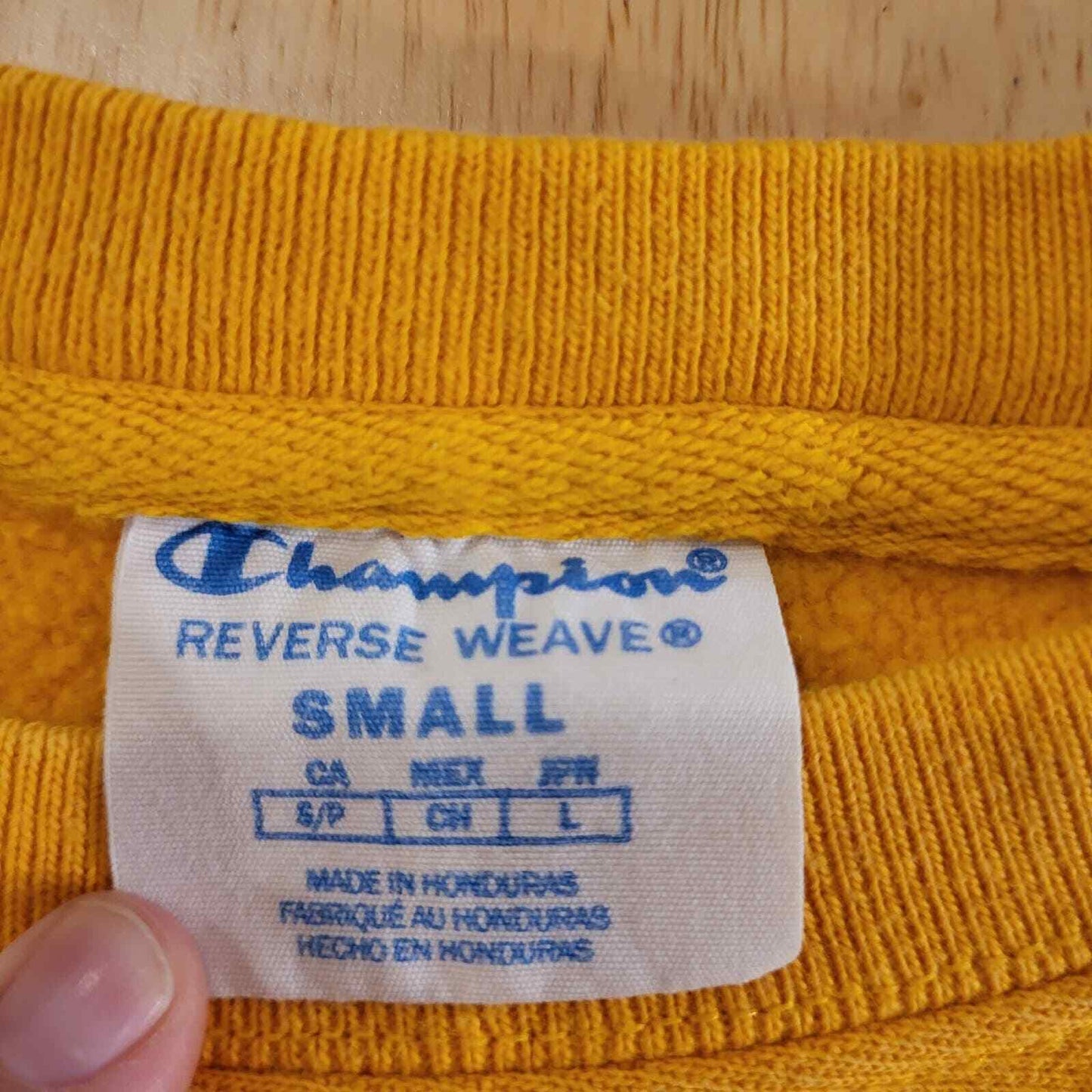 Yellow Champion Long Sleeve Sweatshirt 21" Pit to Pit Size Sm. Logo Applique 