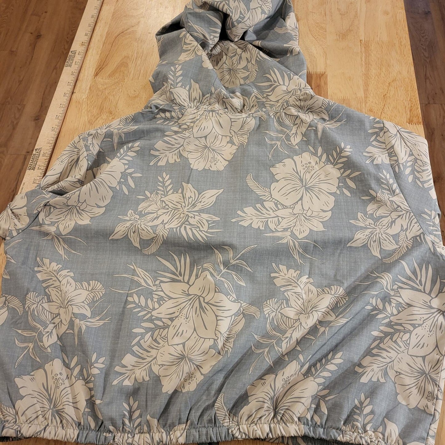 Hurley large green pullover zip long sleeve botanical Hood elastic waist pocket