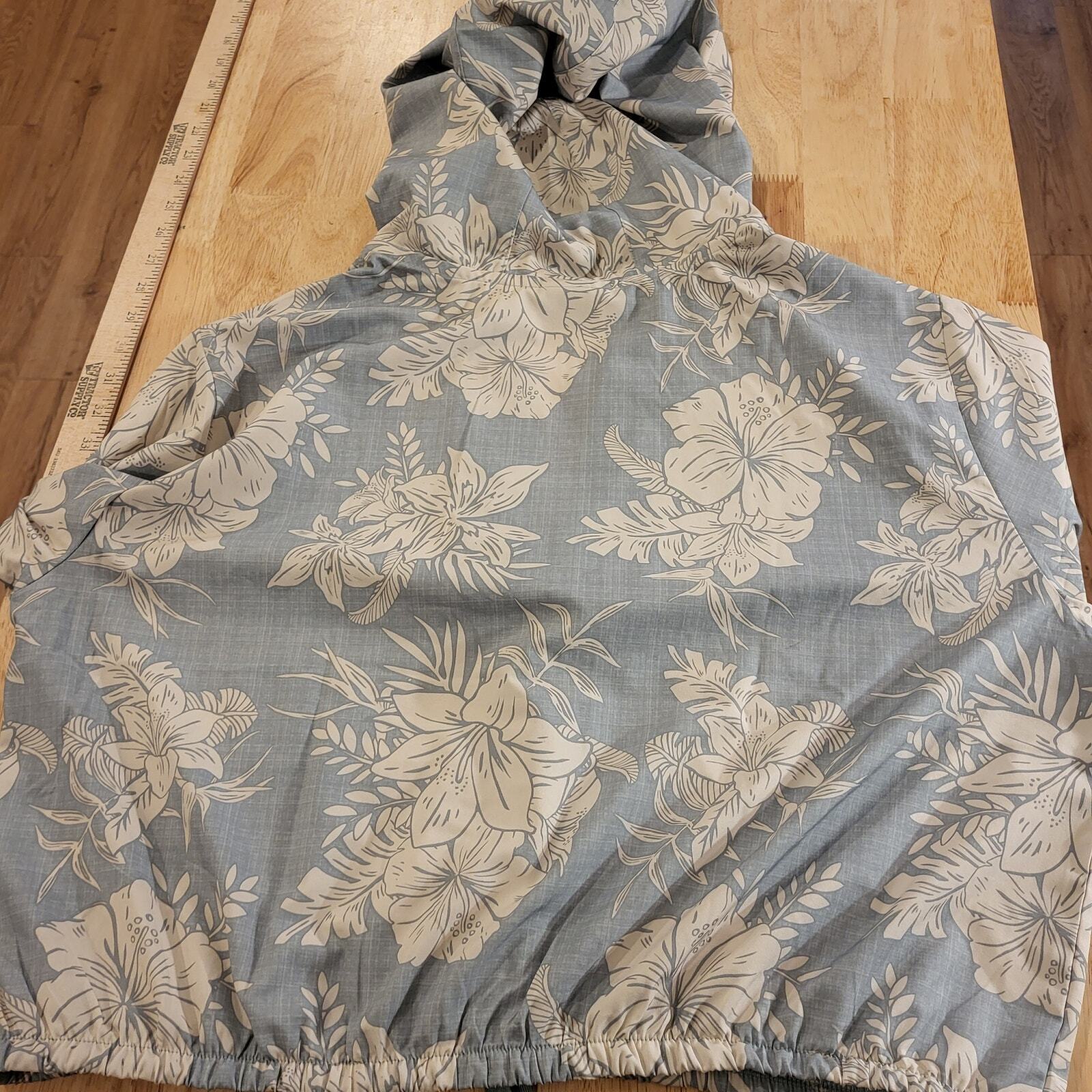 Hurley large green pullover zip long sleeve botanical Hood elastic waist pocket