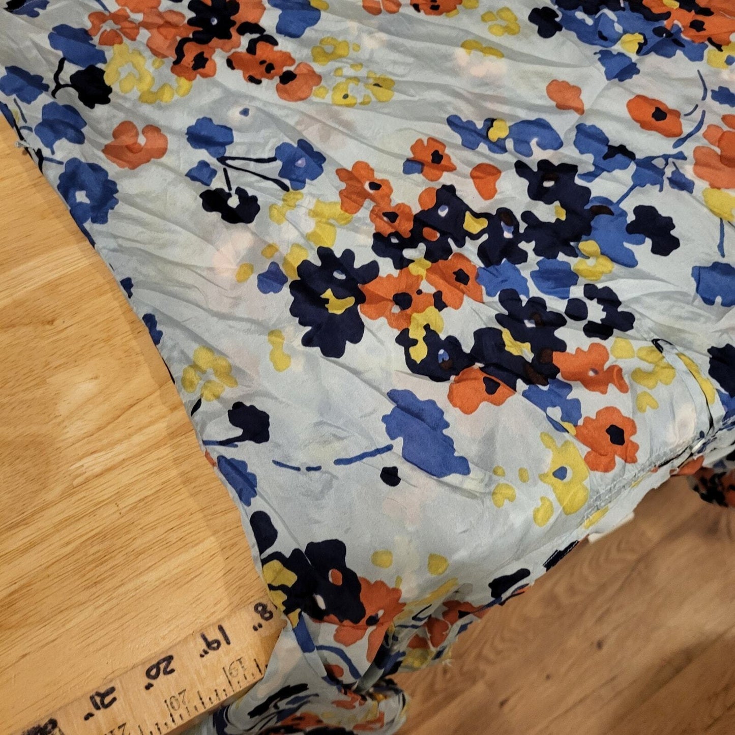 Lucky Brand 100% Silk XS Blue Floral Long Sleeve Boat Neck Blouse 