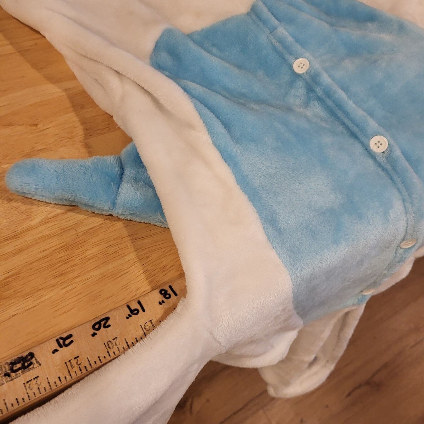 Blue & White Pegasus Unicorn Fuzzy One Piece Costume Button  hood wings horn 