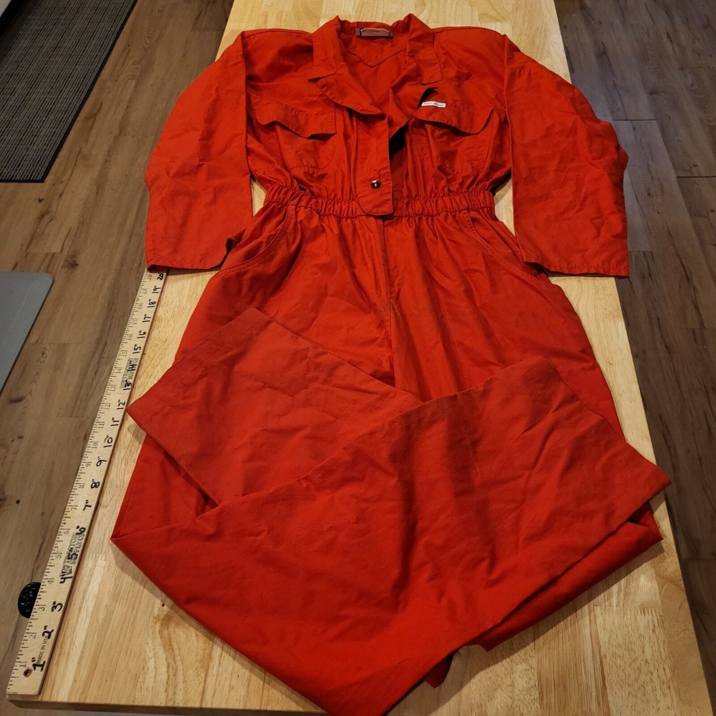 Vintage Red Saint Germain Paris Jumpsuit Elastic Waist Zip 28"-38" Waist